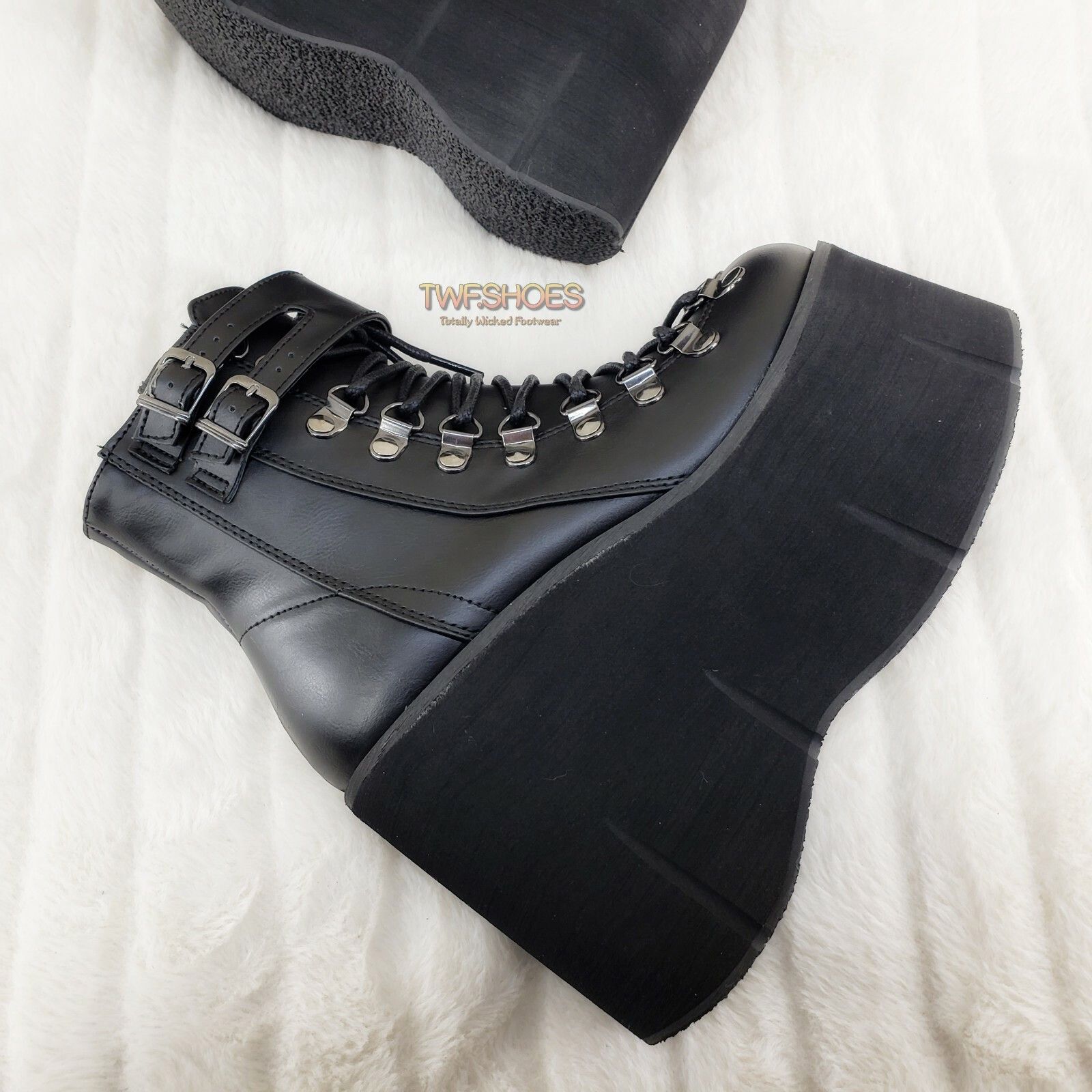 Demonia Cult DEMONIA Kera 21 Black Ankle Boot 4.5" Platform Cuff Straps G Size US 6 / IT 36 - 3 Thumbnail