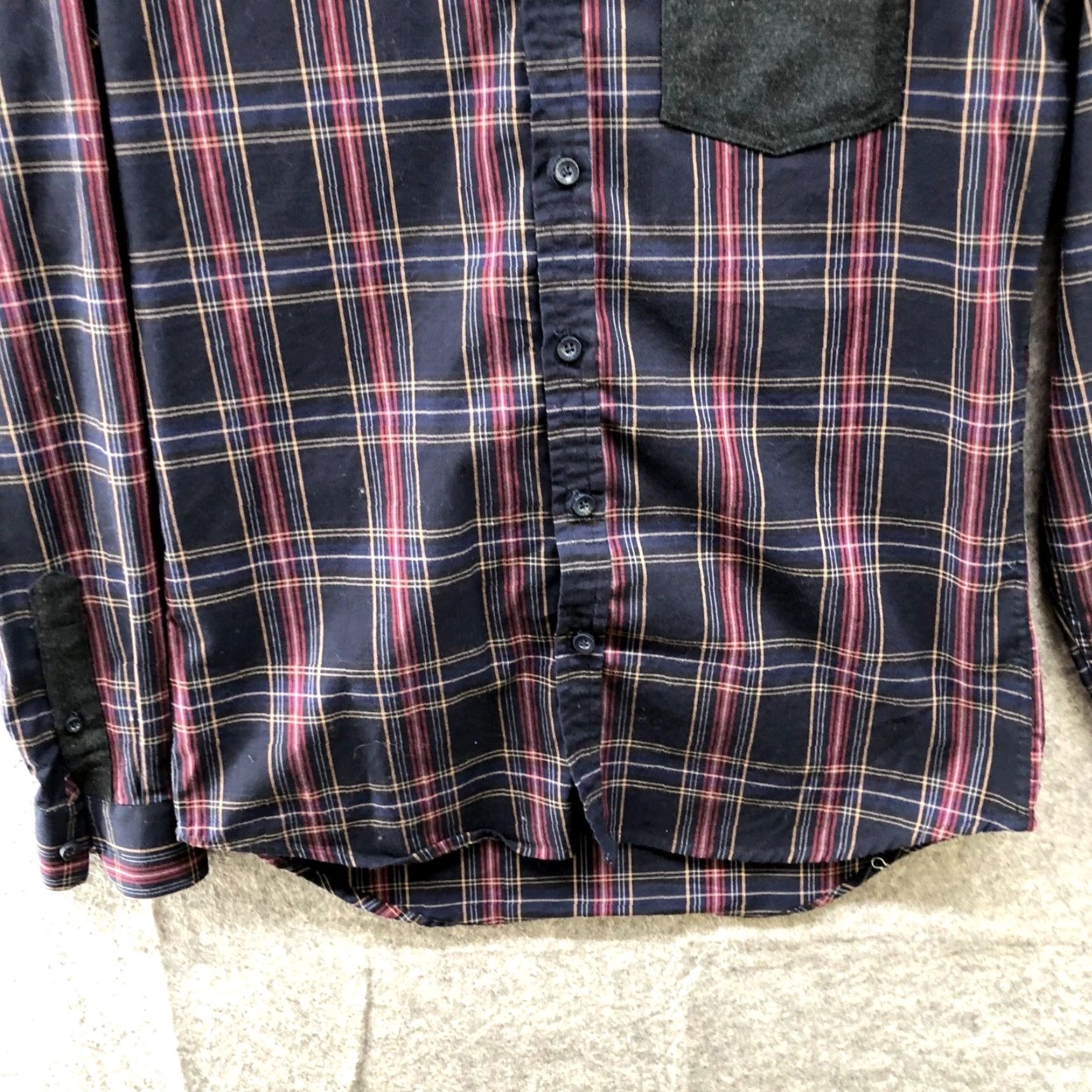 Vintage 7 Diamonds Button-Down Shirt Mens S Long Sleeve Plaid Purple Navy Gray Cotton Blend Size US S / EU 44-46 / 1 - 4 Thumbnail
