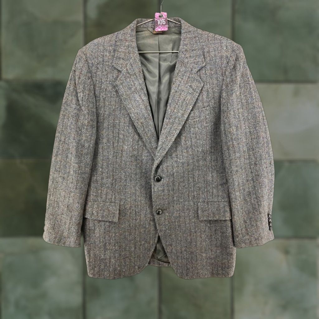 Vintage VINTAGE Kuppenheimer Tweed Blazer Mens 44R Gray Herringbone Sports Coat 90s Bohemian Size 44R - 1 Thumbnail