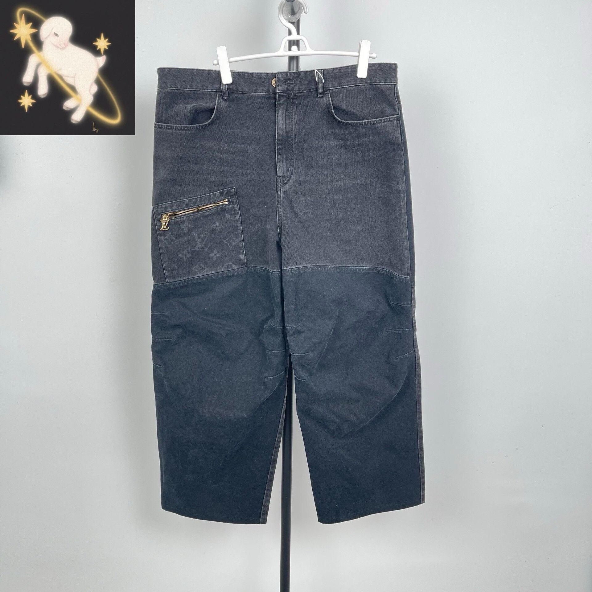 Louis Vuitton LV SS24 Black Monogram Distressed Jeans 36 Size US 36 / EU 52 - 1 Thumbnail