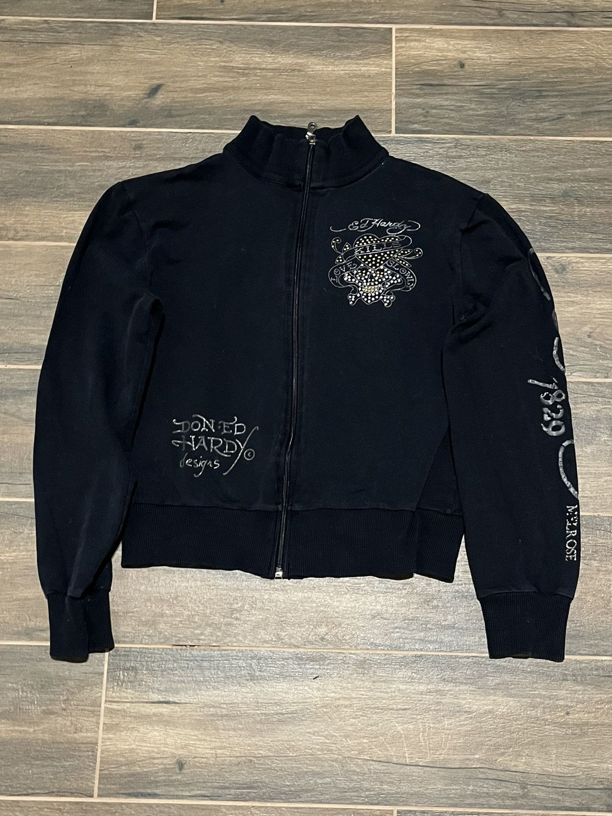 Christian Audigier × Ed Hardy × Japanese Brand Vintage Y2K ED HARDY Japanese Skull Loto Retro Zip Sweater Size XS / US 0-2 / IT 36-38 - 2 Thumbnail