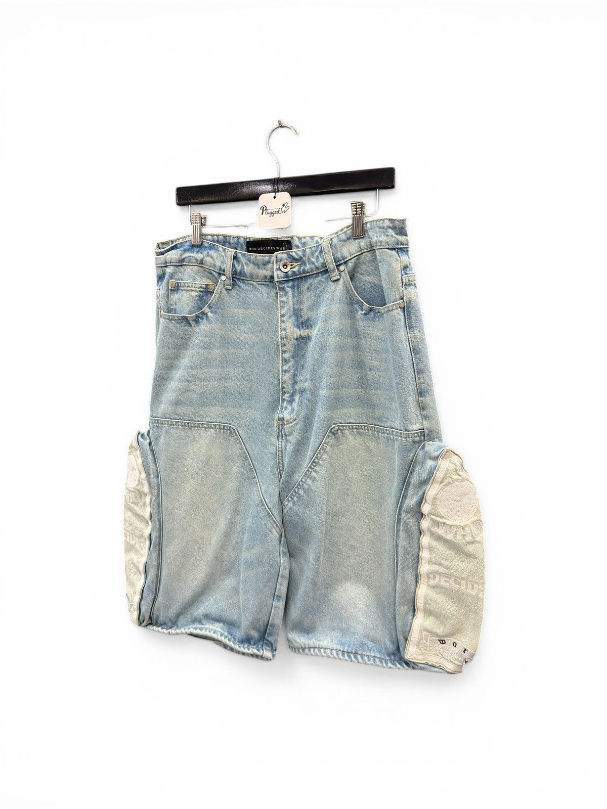 Who Decides War Who Decides War White Blue Denim Shorts Size US 34 / EU 50 - 2 Thumbnail