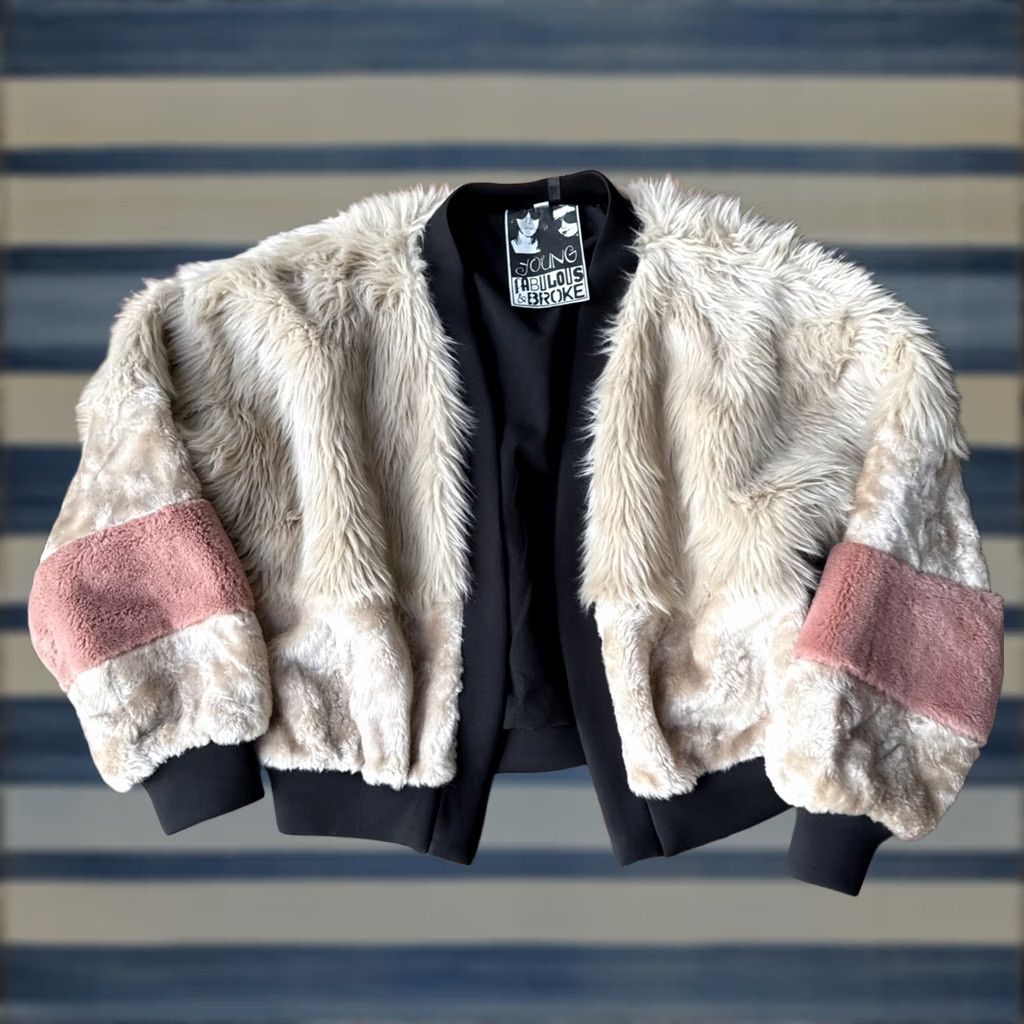 Young Fabulous & Broke VINTAGE Young Fabulous & Broke Paris Jacket Women's S/M Bomber Fur Faux Beige Open Trim Short Casual 24/7 Size S / US 4 / IT 40 - 1 Thumbnail