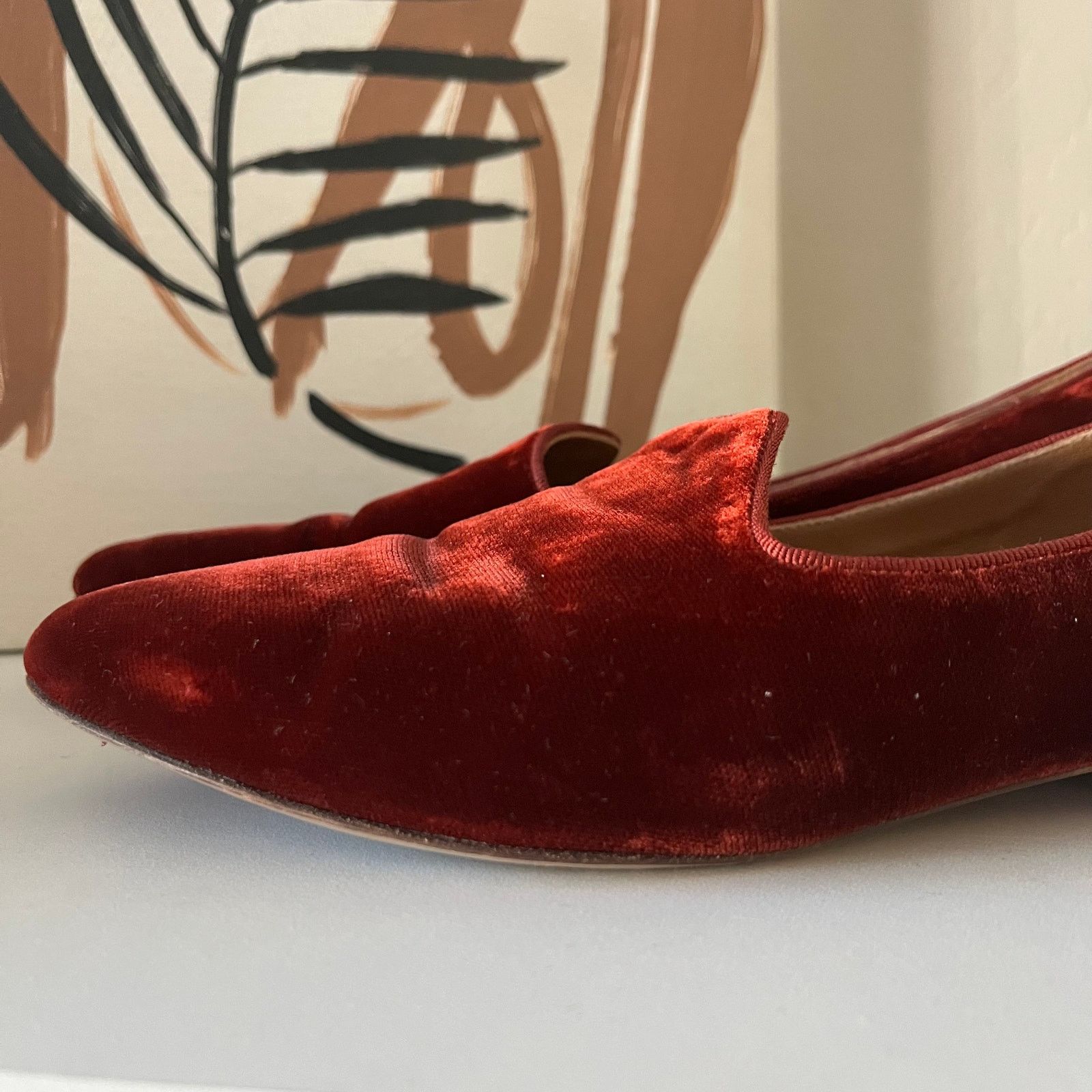 Le Monde Beryl Le Monde Beryl Red Velvet Venetian Slipper Flat Loafers 37 Size US 7 / IT 37 - 4 Thumbnail
