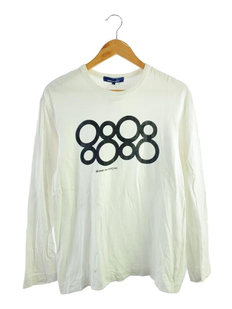image of Comme Des Garcons Circle Long Sleeve Tee in White, Men's (Size Large)