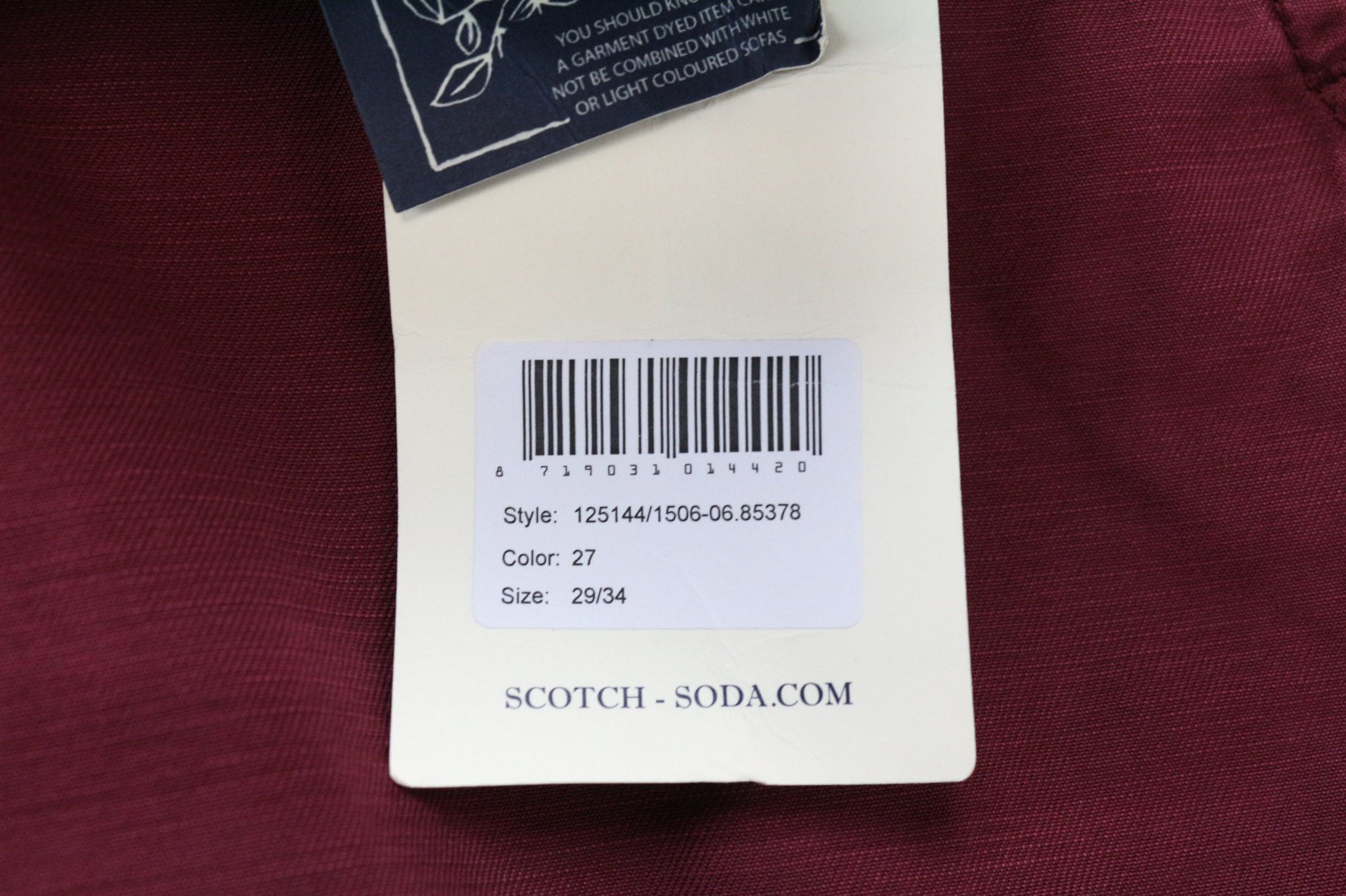 Scotch & Soda THEON W29/L34 Slim Taper Cotton Burgundy Trousers 75374 Size US 29 - 5 Thumbnail
