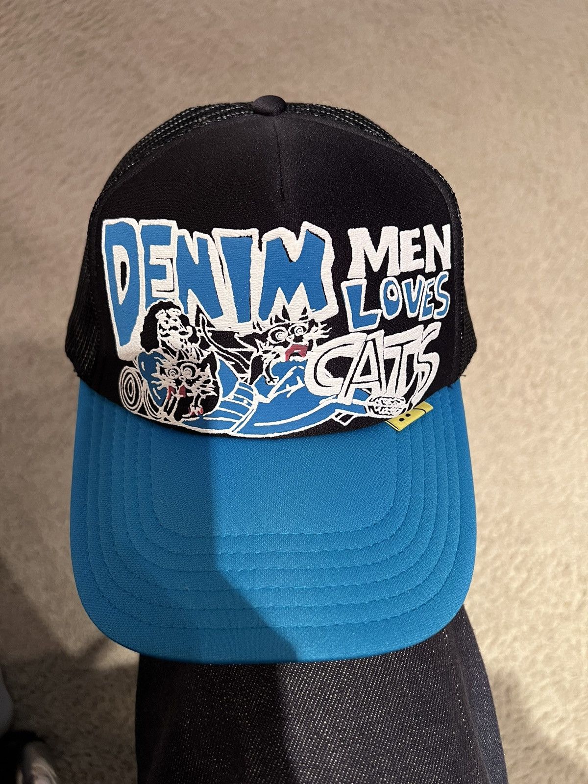 image of Kapital x Kapital Kountry “Denim Men Loves Cats” Trucker Hat in Black
