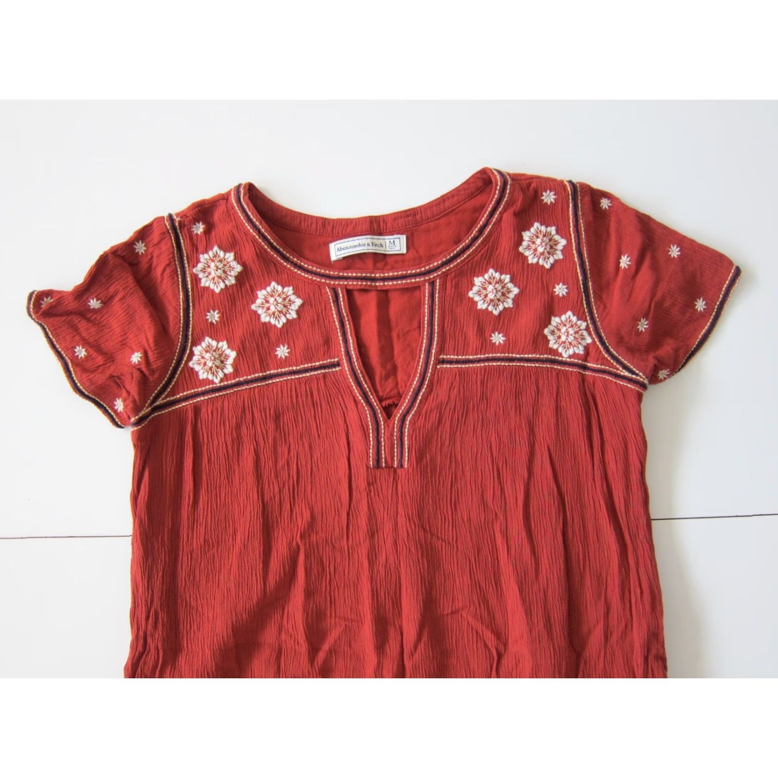 Abercrombie & Fitch Rayon Orange Embroidered Pocket A-Line Shift Tunic Dress  M Adult Women Knee
