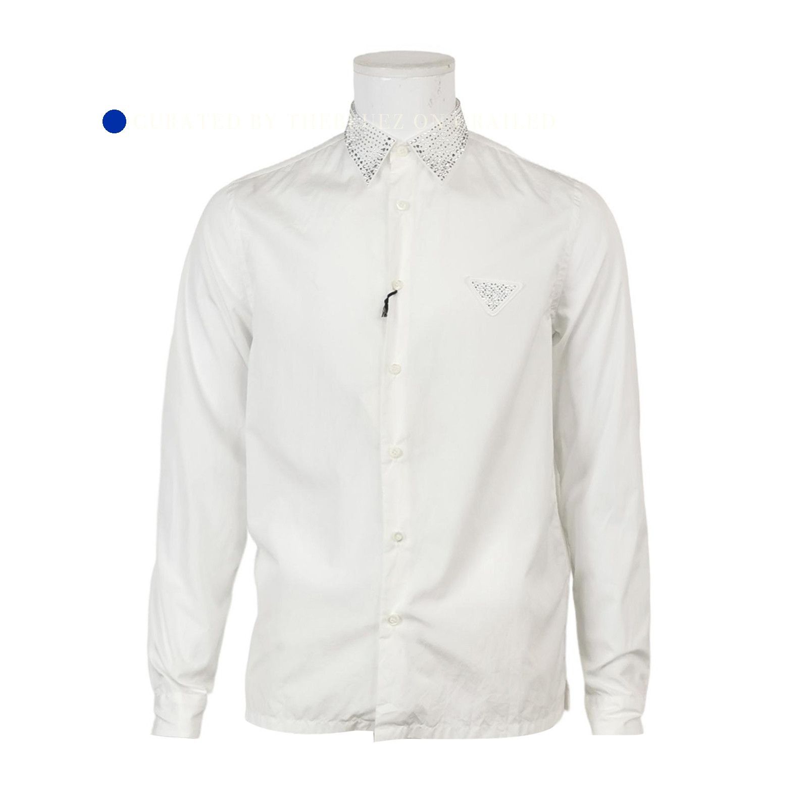 Prada White Crystal Collar Cotton Shirt Size US M / EU 48-50 / 2 - 1 Thumbnail