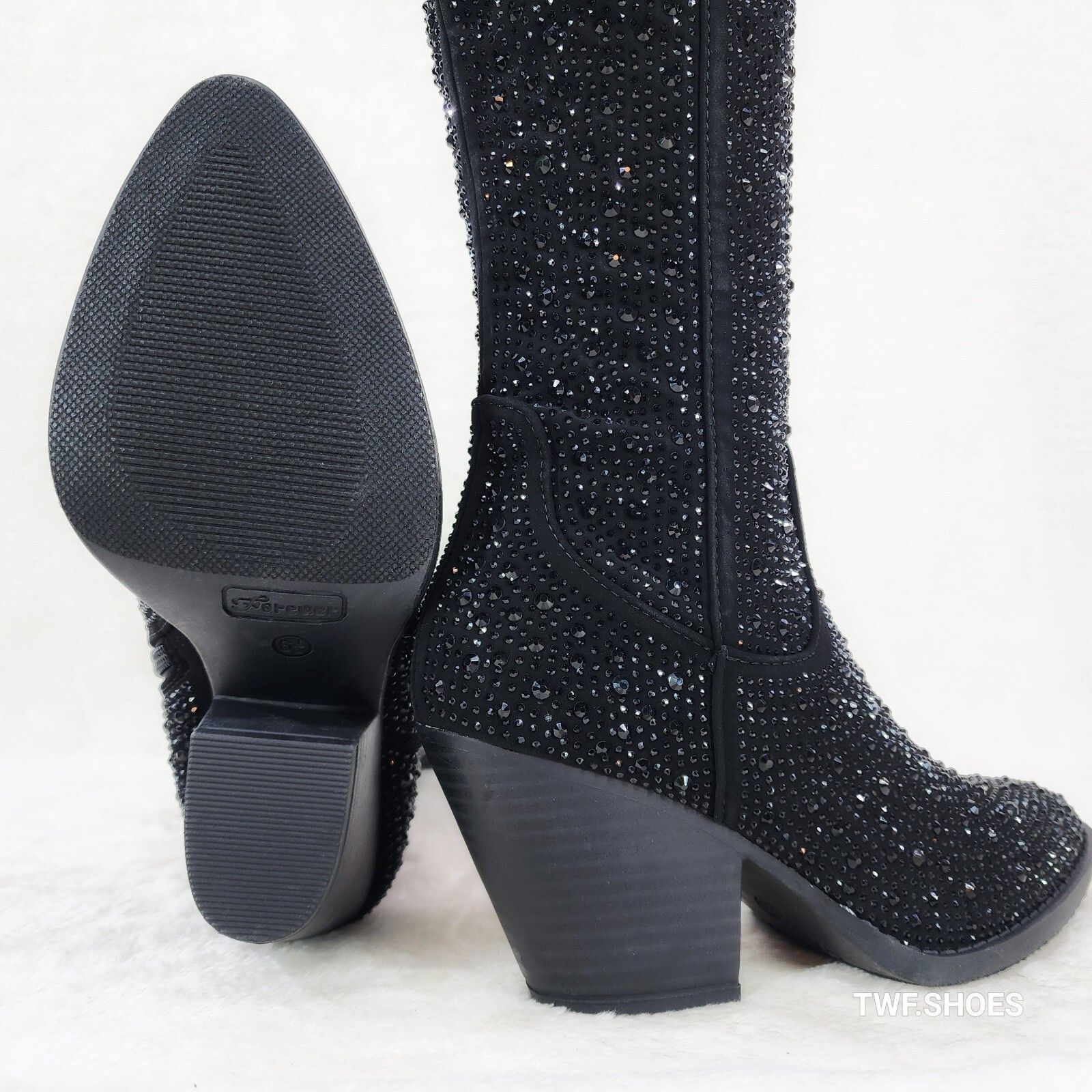 Other Wild One Glamour Black Rhinestone Glam Glitter Country Weste Size US 8.5 / IT 38.5 - 3 Thumbnail
