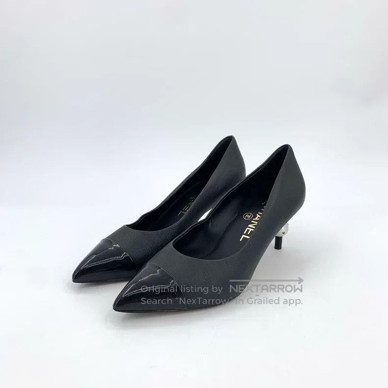 Chanel Chanel Black pointed toe thin heel pearl-decorated high he Size US 4 / IT 34 - 1 Thumbnail