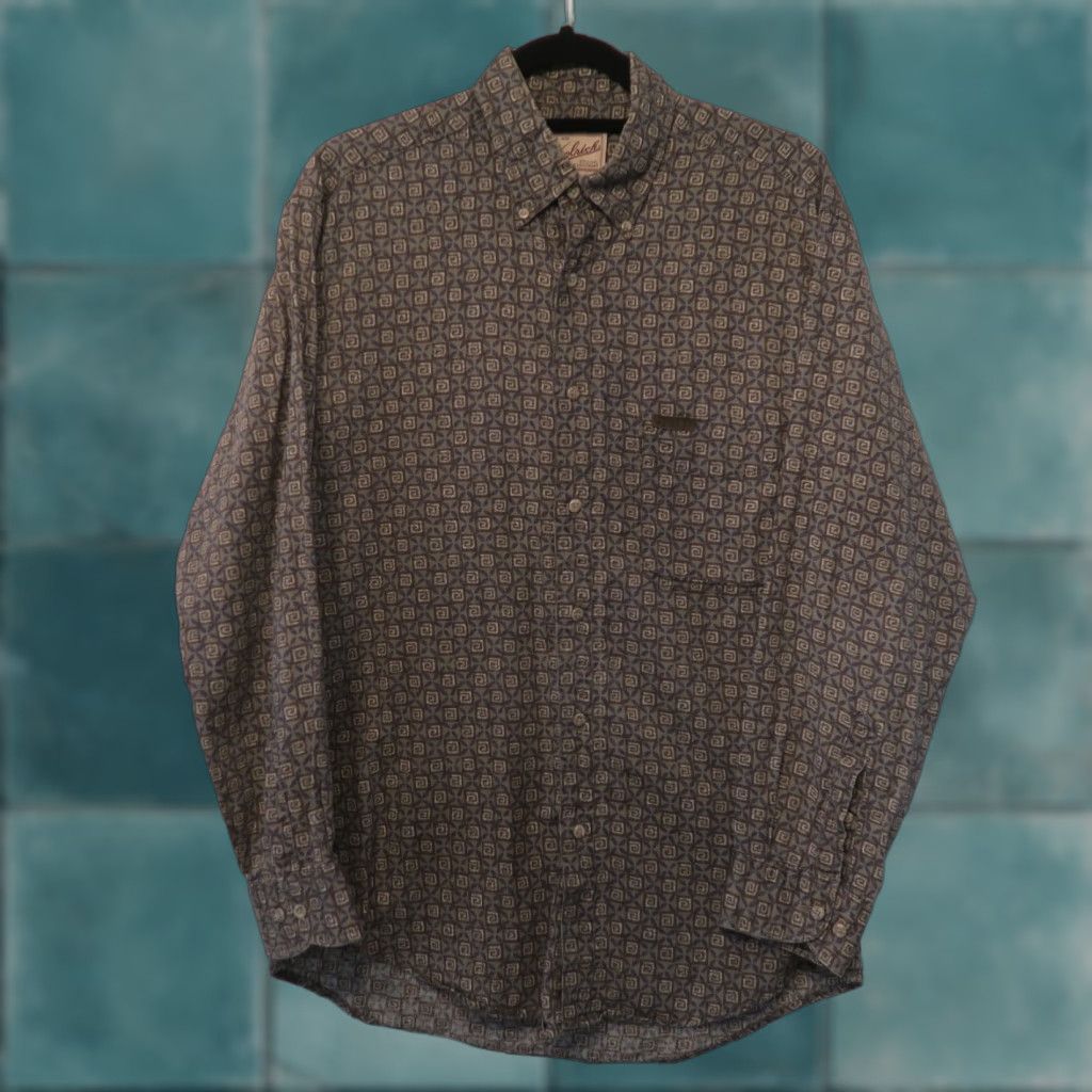 Woolrich Flannel Long Sleeve Button Down Shirt Brown Spiral Pattern M Medium Shirt Mens