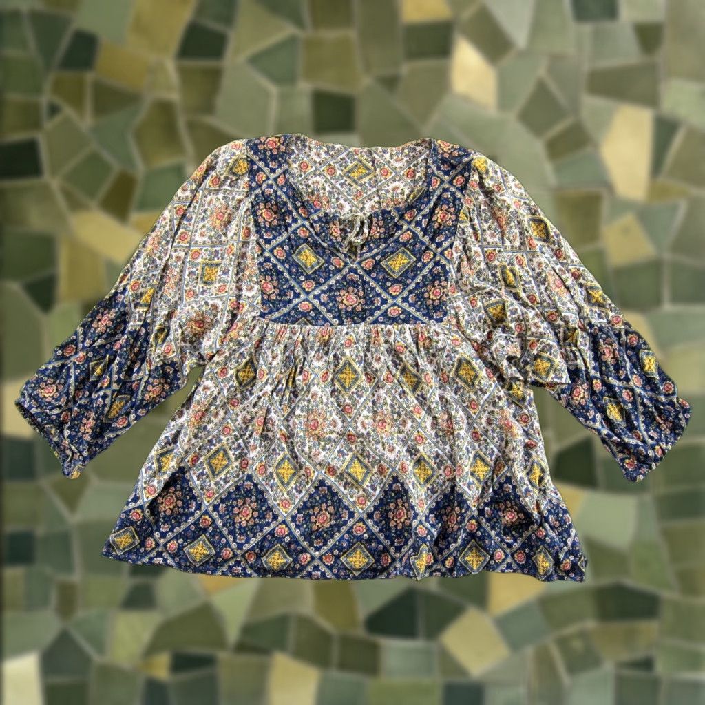 Vintage Passports 100% Rayon Floral Tunic Blouse 3/4 Sleeve Blue Pink Yellow M Women Dress/Blouse Size M / US 6-8 / IT 42-44 - 1 Thumbnail