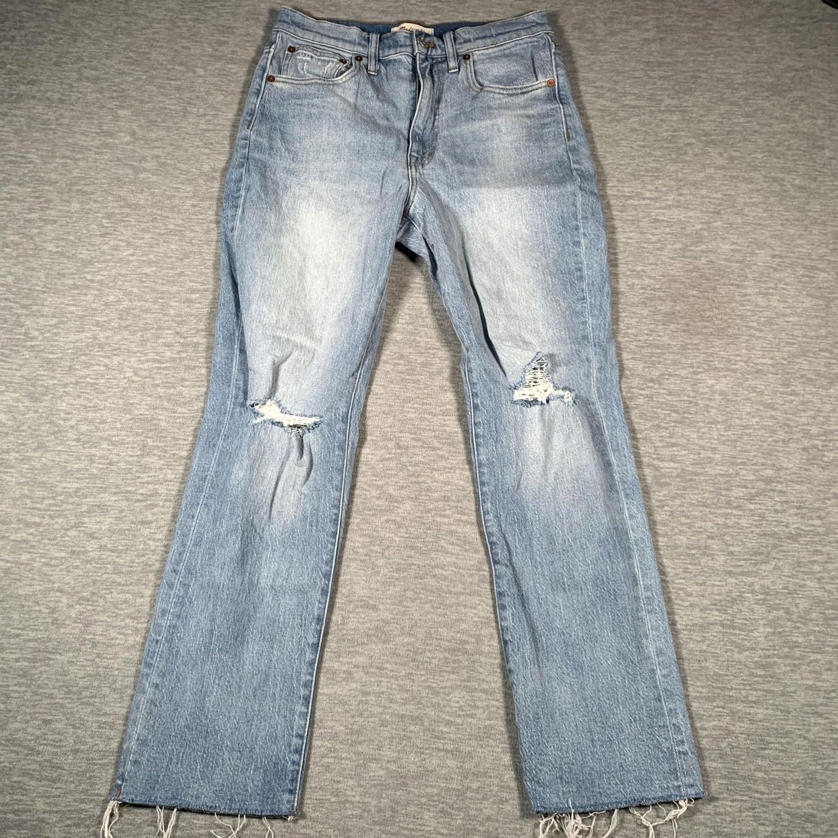 Madewell Madewell Jeans Womens 27 Blue The High-Rise Slim Boyjean Distressed Raw Hem Size 27" / US 4 / IT 40 - 2 Thumbnail