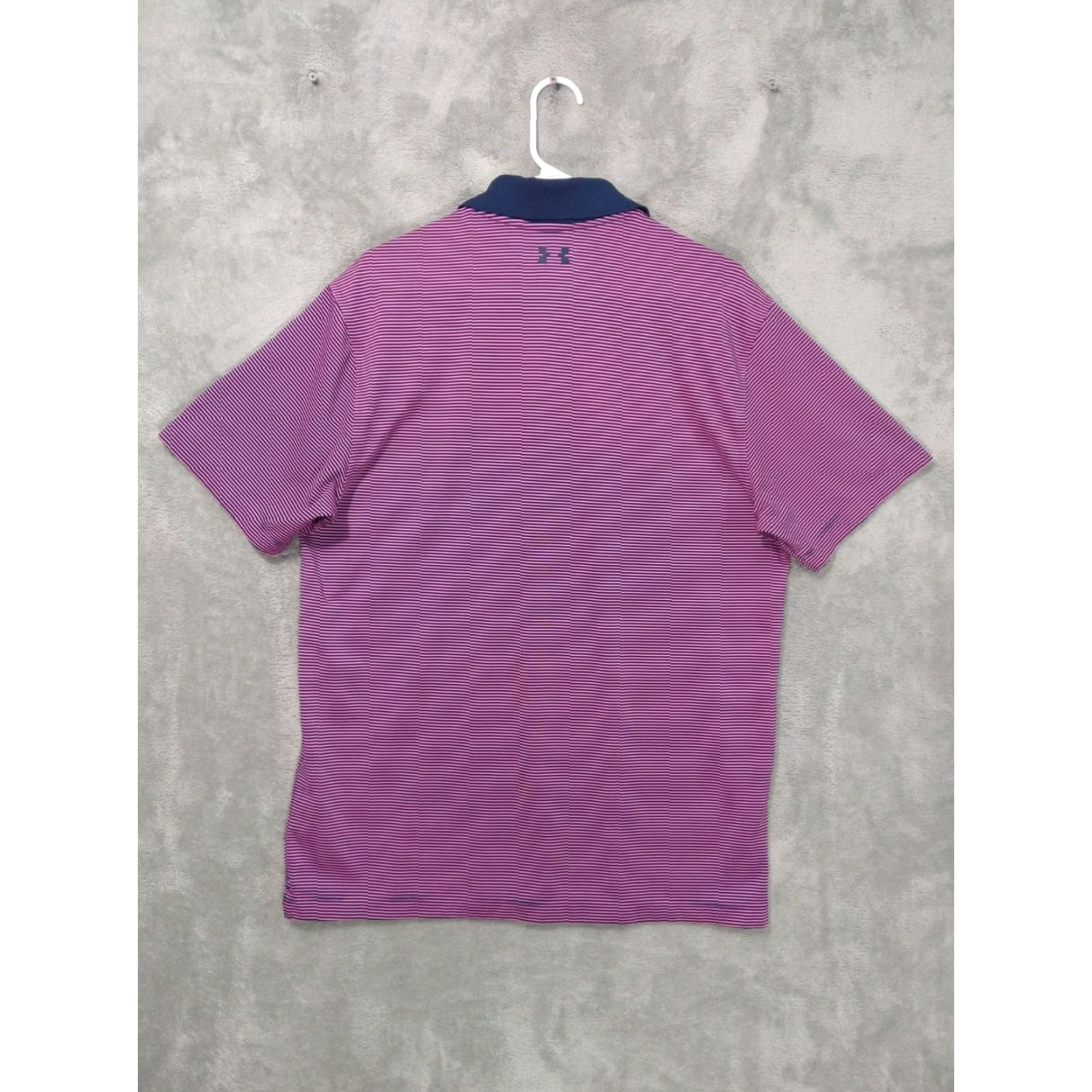 Under Armour Under Armour Polo Shirt Mens L Purple Striped Short Sleeve Performance Golf Breathable Quick Dry Moisture Wicking Lightweight Logo Size US L / EU 52-54 / 3 - 2 Thumbnail