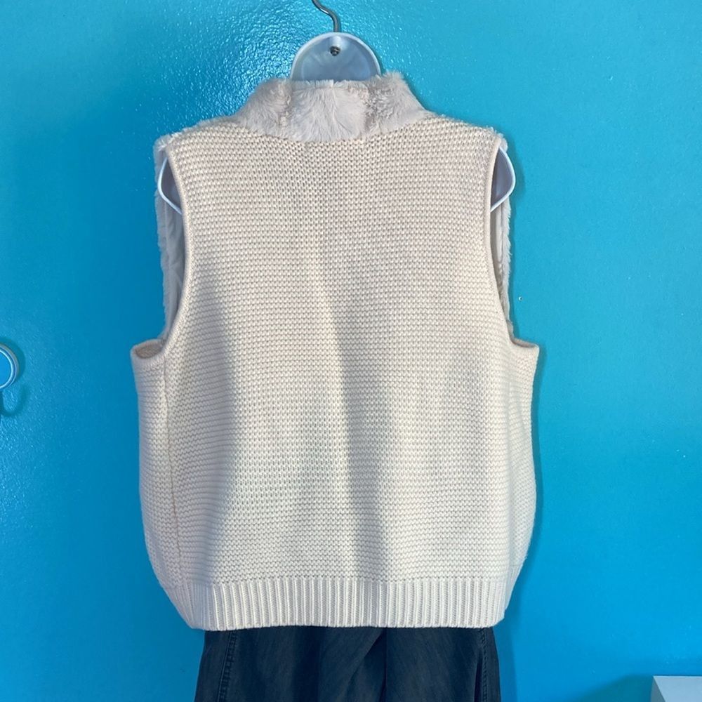 Parker Adyson Parker Faux Fur Vest Ivory Knit Back Sleeveless Cardi Size XXL / US 16-18 / IT 52-54 - 9 Thumbnail