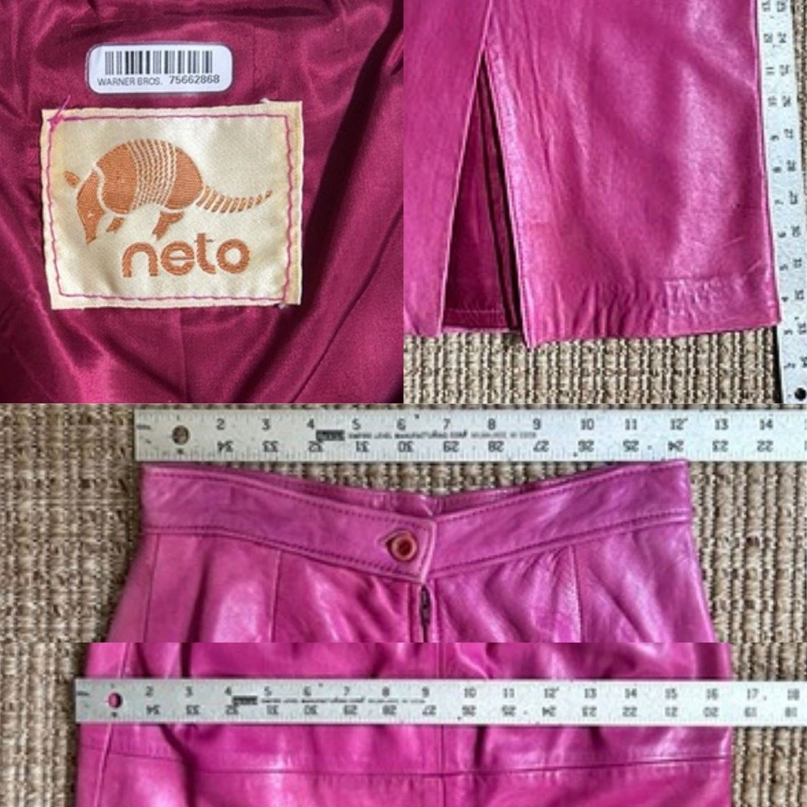 Vintage Vintage 80s NETO Fuchsia Leather Pencil Skirt Size 24" / US 00 / IT 34 - 5 Thumbnail