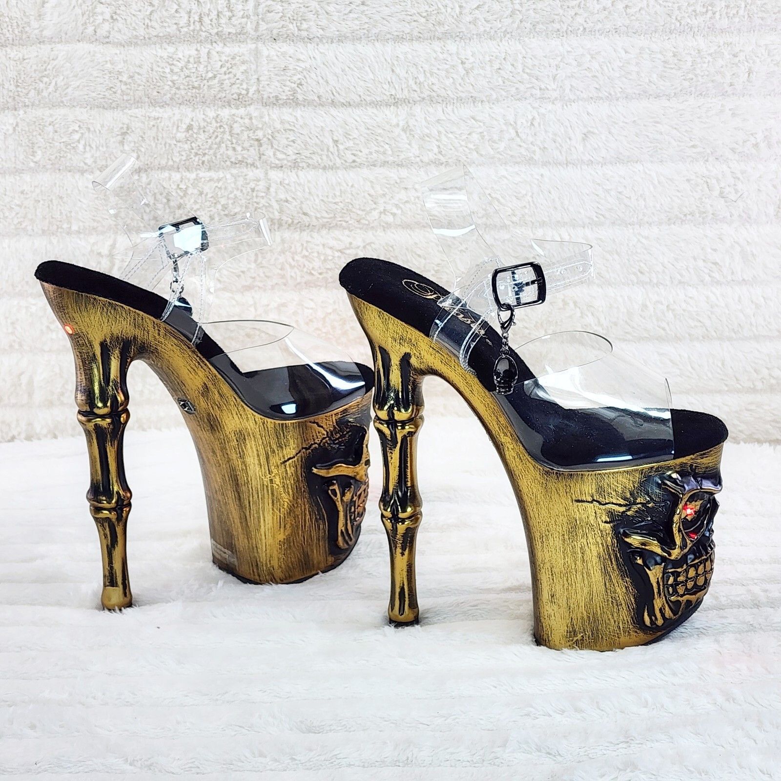 Other Rapture Clear Upper Gold Brass Skull & Bones 8" High Heel Pl Size US 7 / IT 37 - 2 Thumbnail