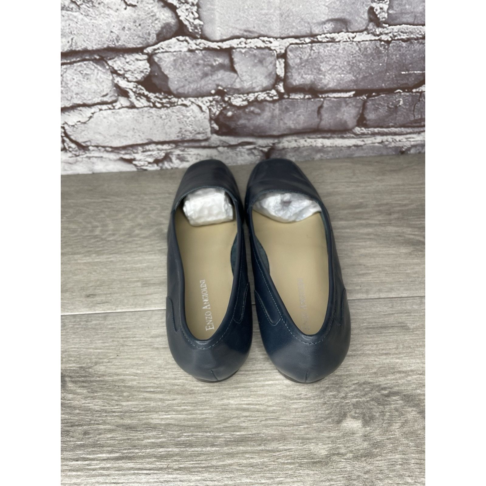Enzo Bonafe Enzo Angiolini Liberty Navy Blue Leather Square Toe Loafers Size US 7 / IT 37 - 7 Thumbnail