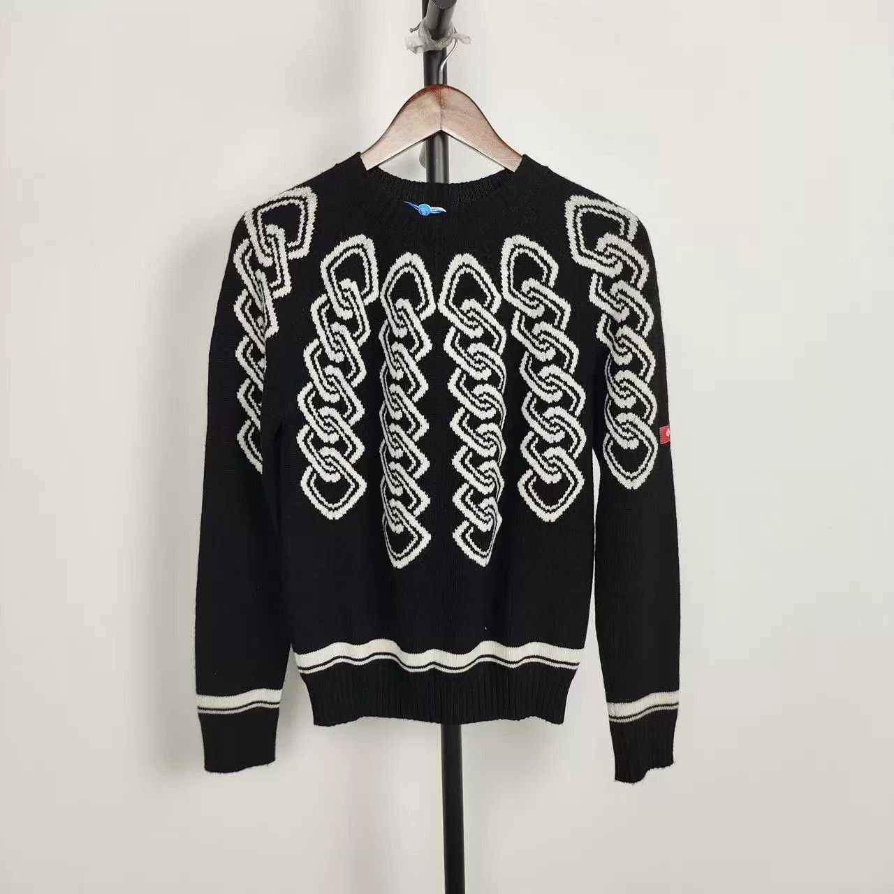 Loro Piana LP Black Knit EthnicMotif Striped CrewNeck Sweater Size US XS / EU 42 / 0 - 1 Thumbnail