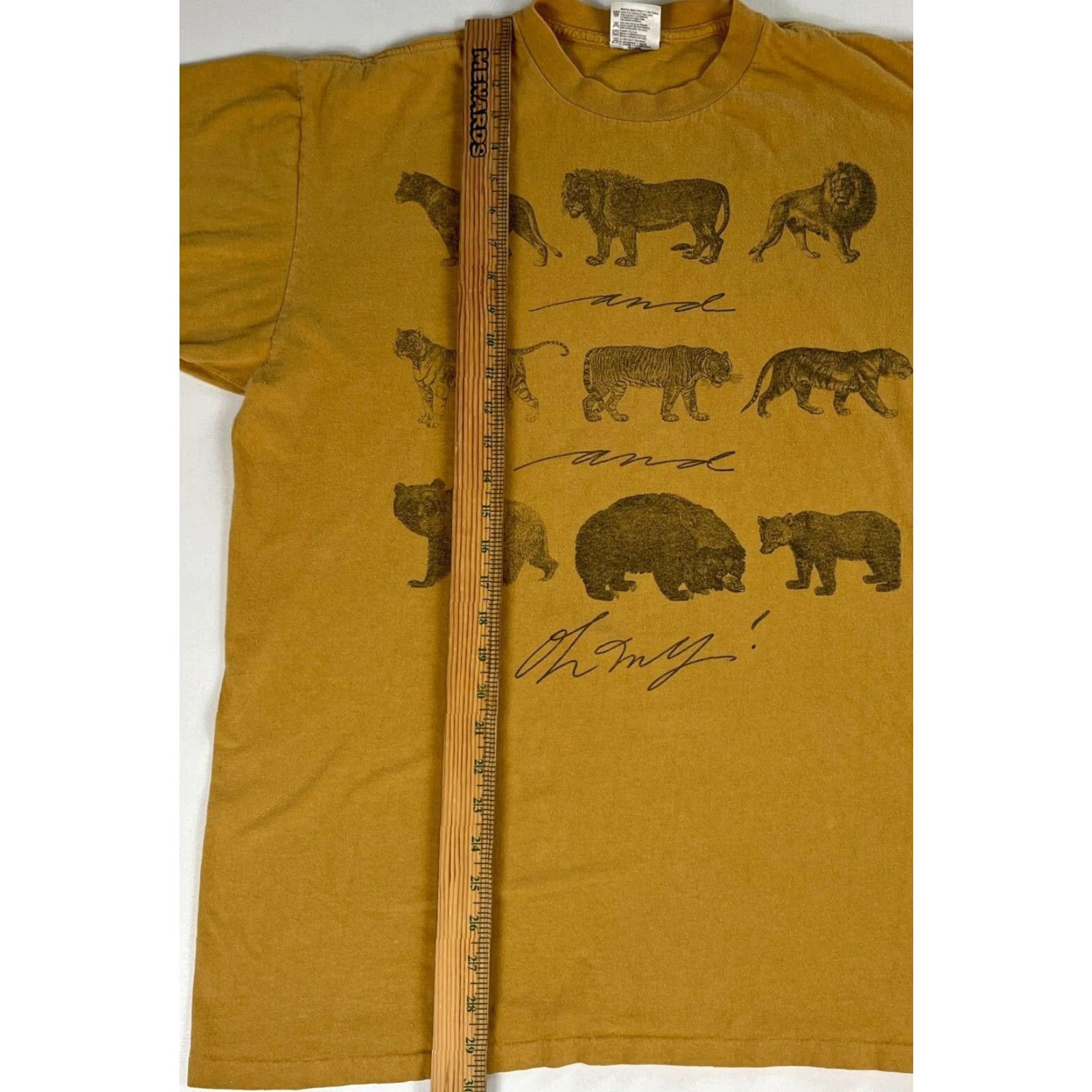 Vintage VINTAGE Oneita T-Shirt Lions and Tigers and Bears, Oh My! XL Mustard Men Short Sleeve Crew Neck Nature 1990s Graphic Print Size US XL / EU 56 / 4 - 7 Thumbnail