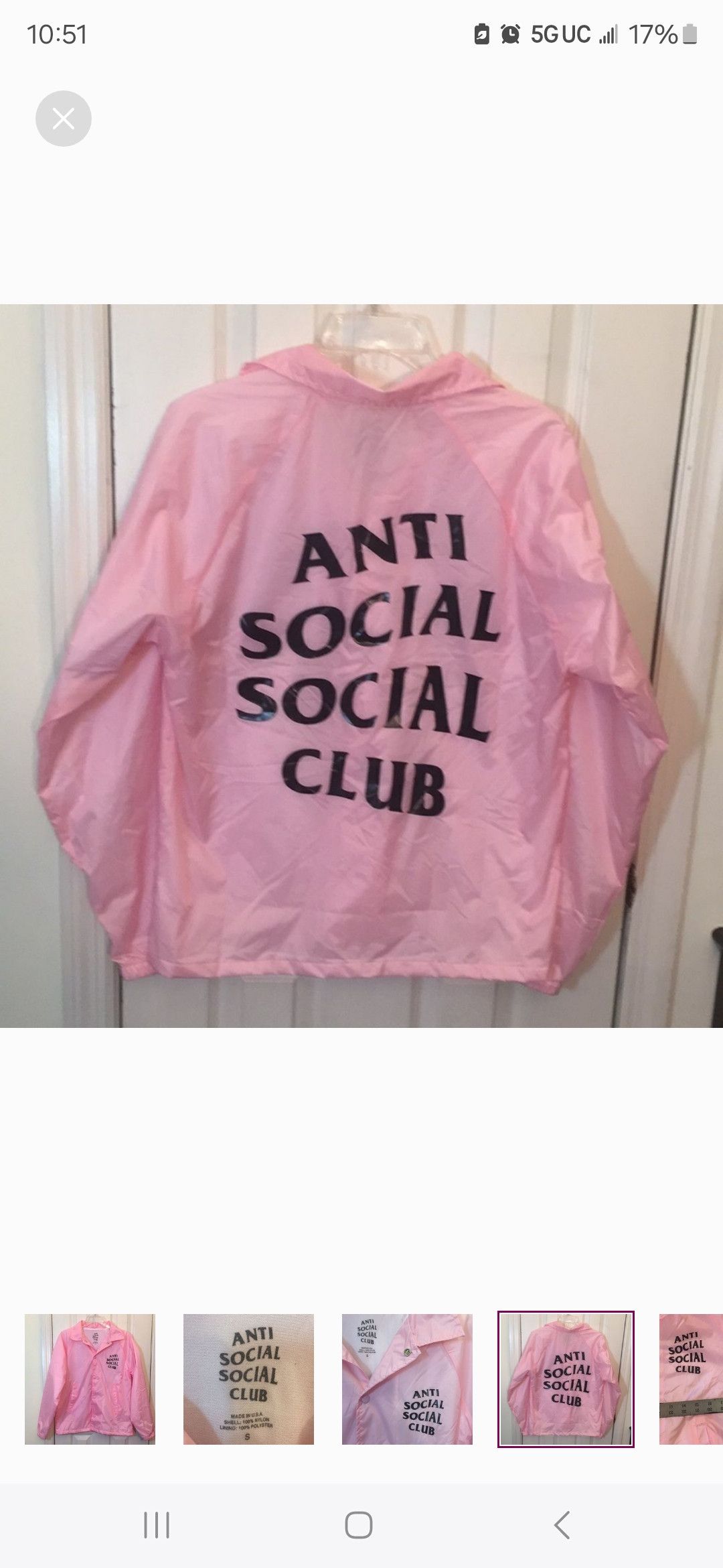 Anti Social Social Club NEW] ASSC COACHES JACKET Pink, Med, Size US M / EU 48-50 / 2 - 1 Thumbnail