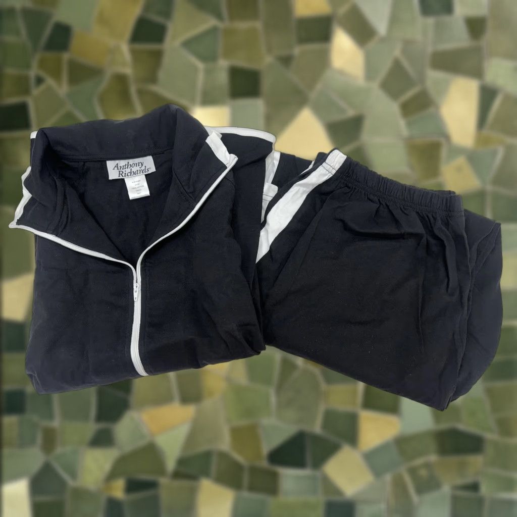 Vintage Anthony Richards Womens Pantset Two Piece Contrast Stripe Black Petite XL Size 40" / US 18 - 1 Thumbnail
