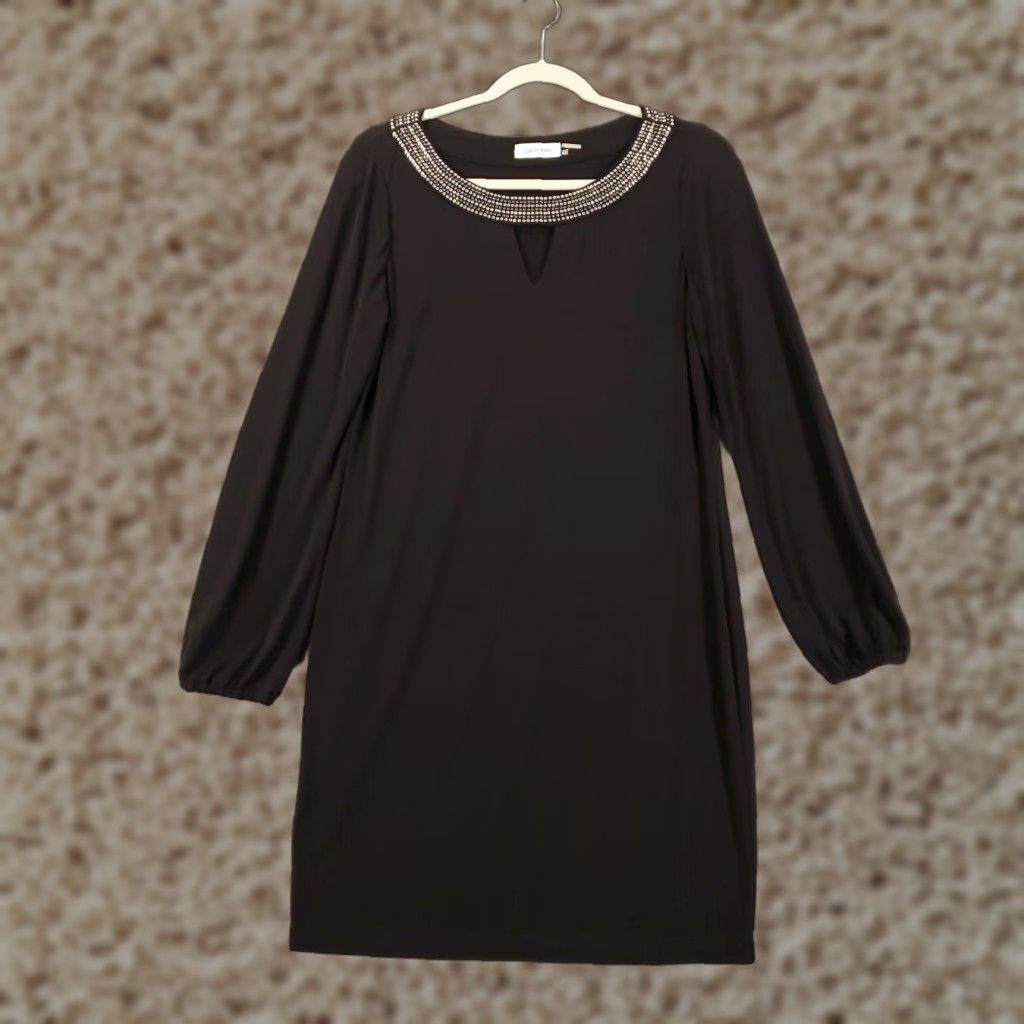 Calvin Klein Calvin Klein Black Dress Womens Size 6 Mini Short Dress Rhinestone Keyhole Neck Blk Velvet Size M / US 6-8 / IT 42-44 - 1 Thumbnail