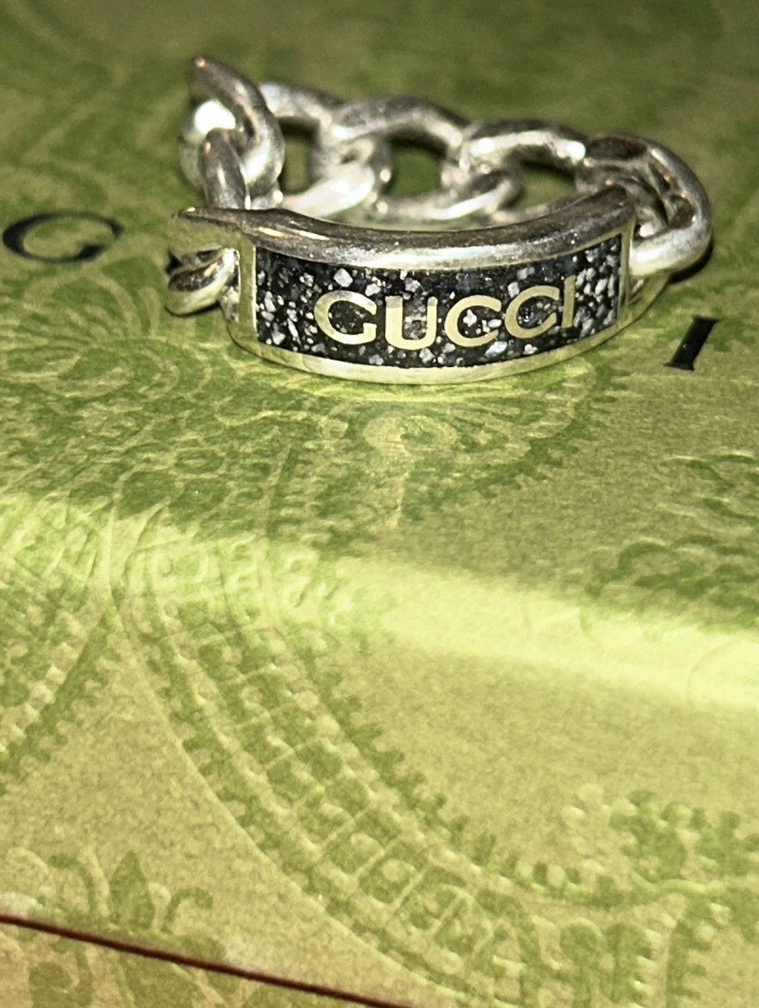 Gucci Gucci Enamel Tag Chain Ring Black Ag 925 Size ONE SIZE - 5 Thumbnail