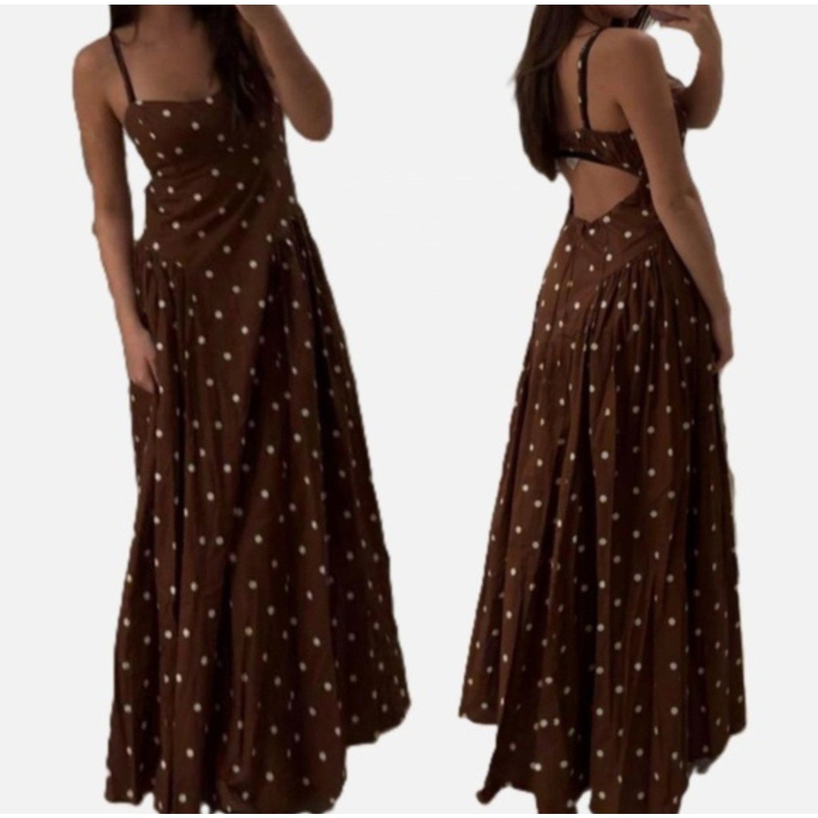 Caroline Constas Brown/Tan Polka dots Cotton Sundress