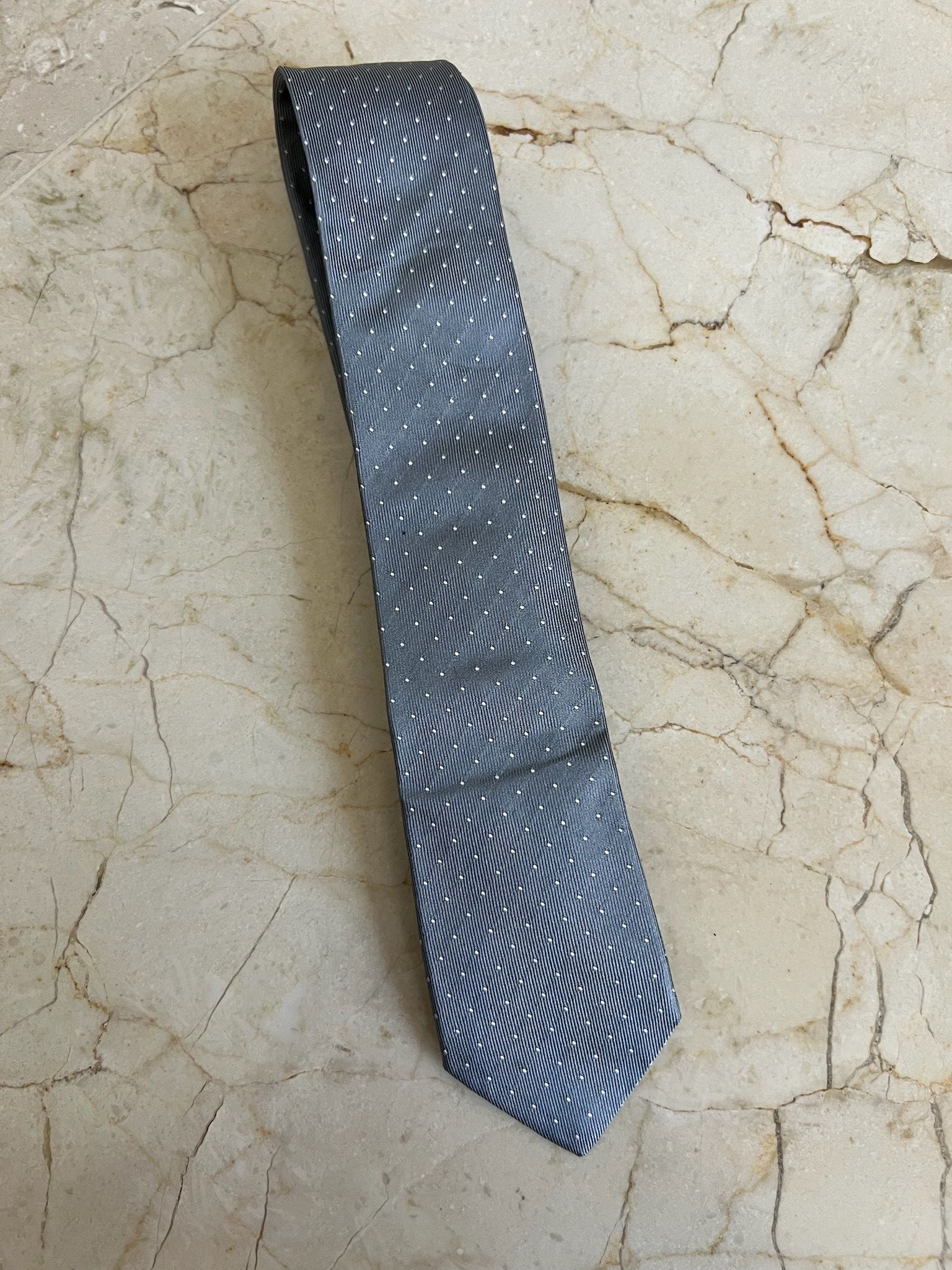 Jil Sander Gray silk slim tie white dots Size ONE SIZE - 1 Thumbnail