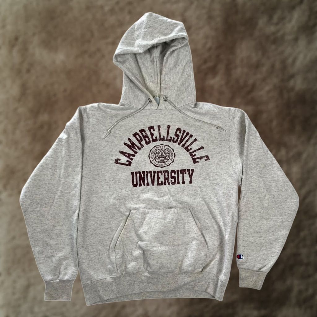 Champion VINTAGE Campbellsville University Hoodie Mens M Gray Fleece Sweatshirt Size US M / EU 48-50 / 2 - 1 Thumbnail