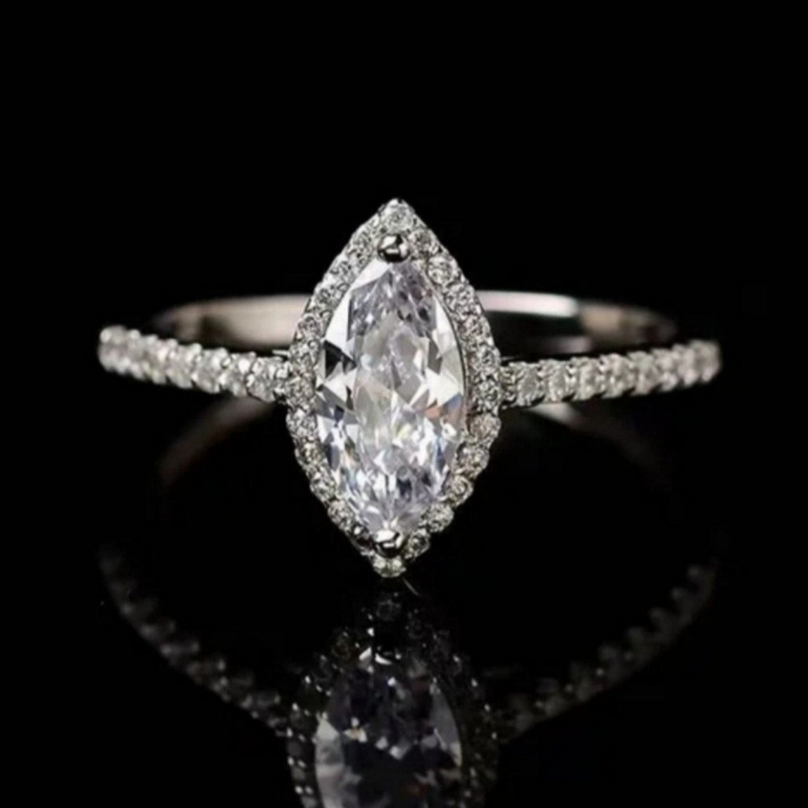 Other Moissanite Ring Marquise Cut Halo Pave Silver 7 NWT Size ONE SIZE - 10 Thumbnail
