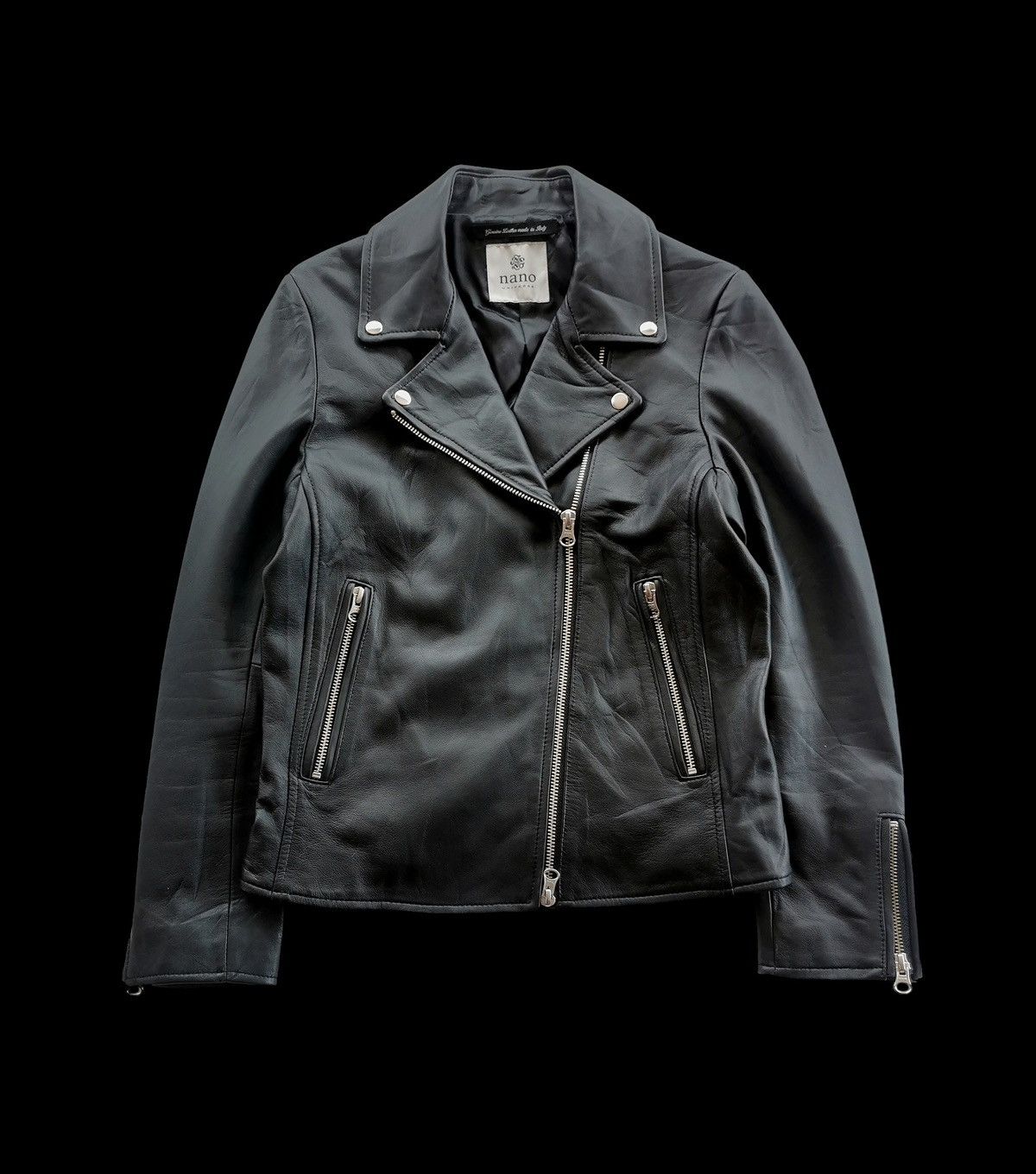 NANO universe Black Leather Biker Jackets Size XS / US 0-2 / IT 36-38 - 1 Thumbnail