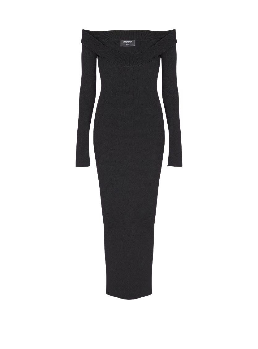 o1s1wg111225 Long Plain Knit Dress in Black