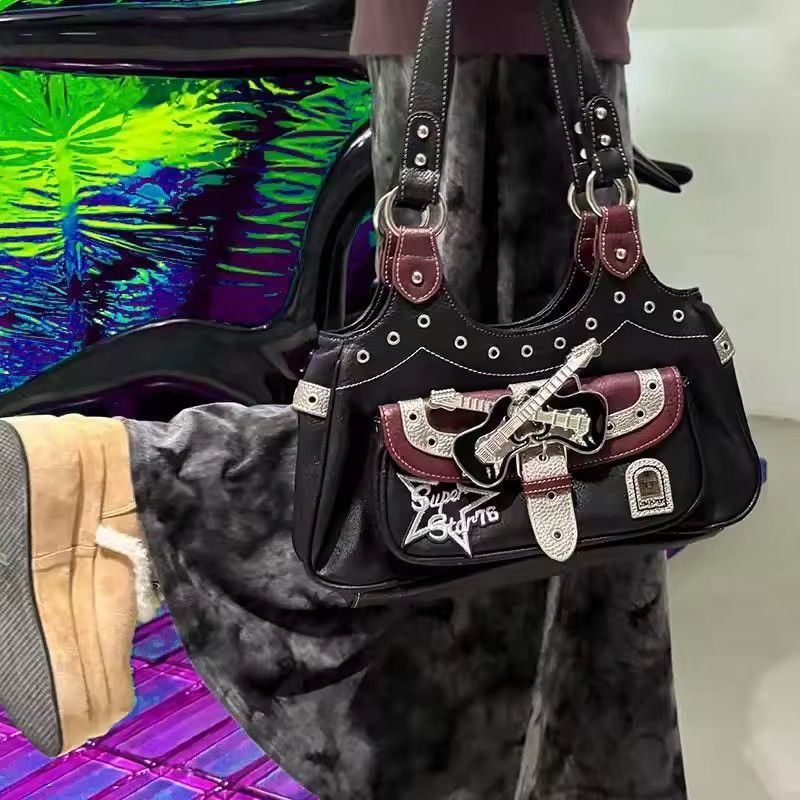 Other Punk Y2k Tote Patchwork Gothic Style Rivets shoulder bag Size ONE SIZE - 5 Thumbnail