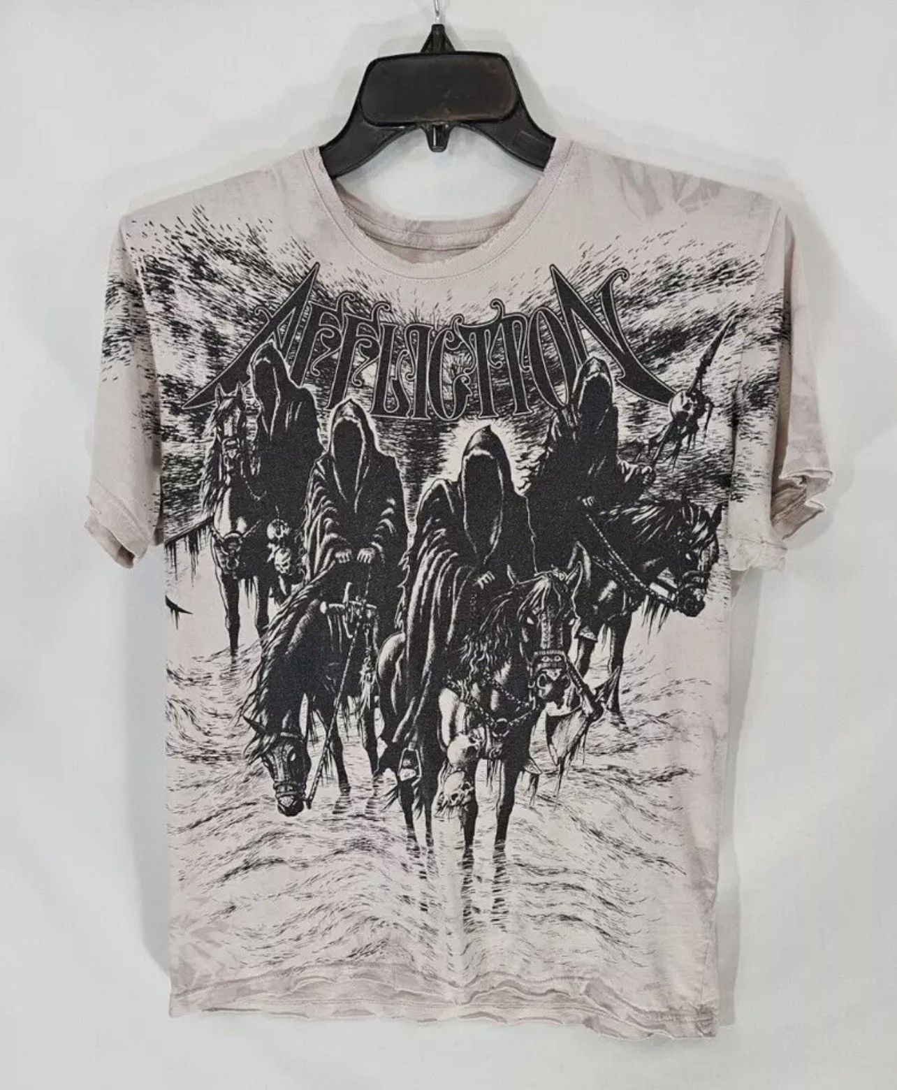 image of Affliction Four Horsemen Tie-Dye Distressed T-Shirt M in White, Men's (Size Medium)