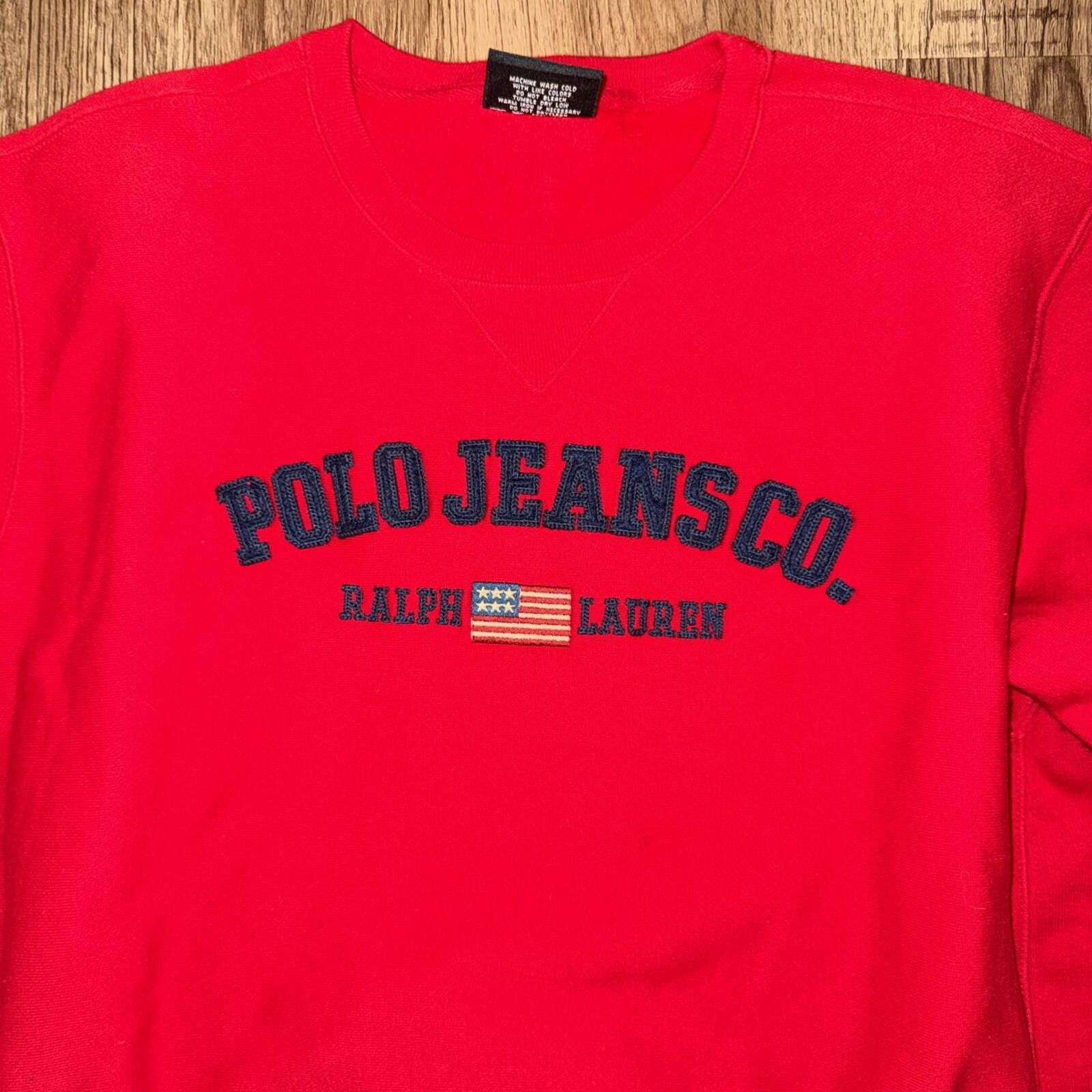 Polo Ralph Lauren Vtg Polo Jeans Co. Ralph Lauren Sweatshirt Spellout Flag Red Size XL / US 12-14 / IT 48-50 - 3 Thumbnail