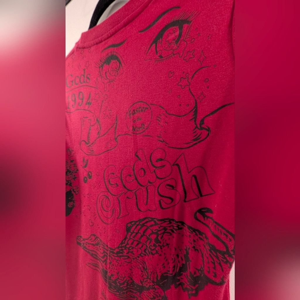 GCDS GCDS Pink Asymmetrical T-Shirt Dress with Black Graphics Size L / US 10 / IT 46 - 6 Thumbnail
