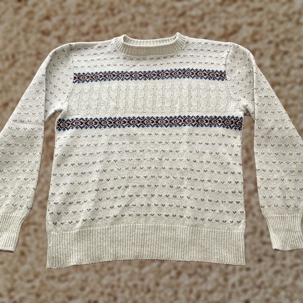 Jantzen VINTAGE Jantzen Sweater Mens M Beige Cable-Knit Crew Neck Pullover USA 80s Size US M / EU 48-50 / 2 - 1 Thumbnail
