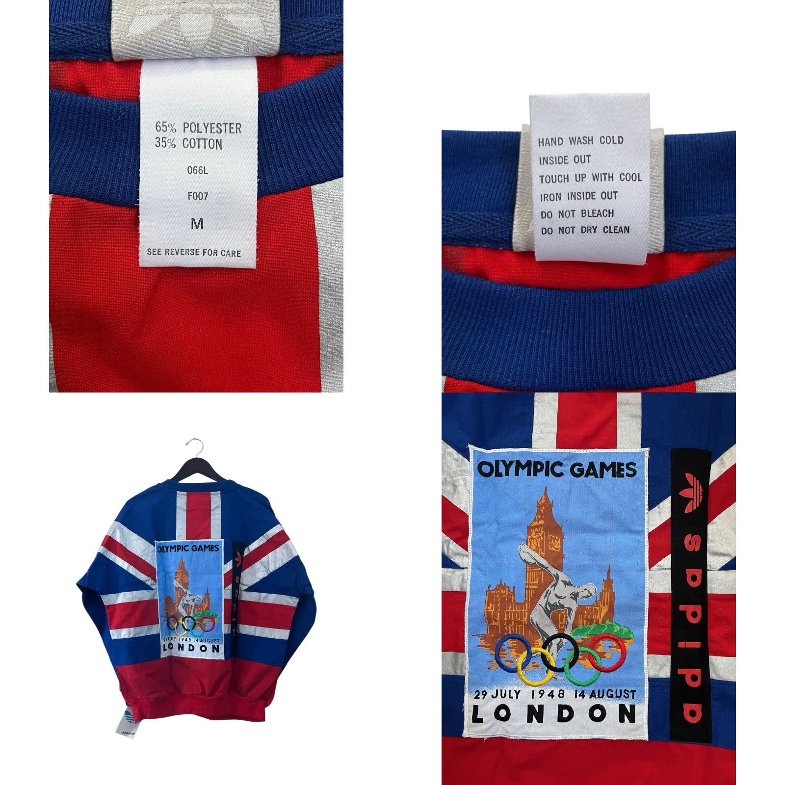 Adidas VINTAGE adidas London Olympics Sweatshirt Mens M Blue 80s Deadstock NWT NOS Retro Patch Front Back 28" Long 31" Across 18" Sleeves Size US M / EU 48-50 / 2 - 8 Thumbnail