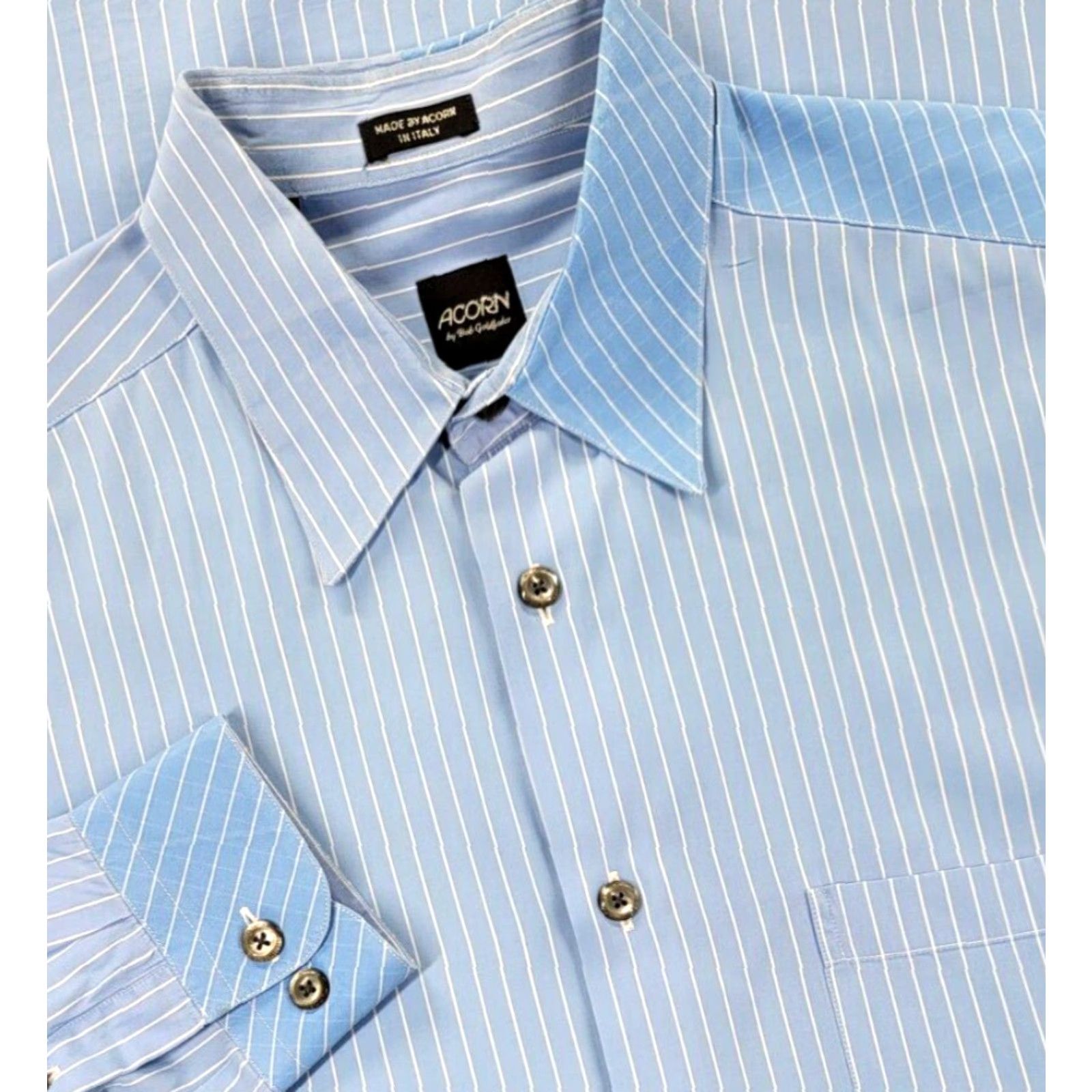 Vintage Acorn Shirt L Blue White Striped Button-Up Long Sleeve Italy Sz L Size US L / EU 52-54 / 3 - 2 Thumbnail