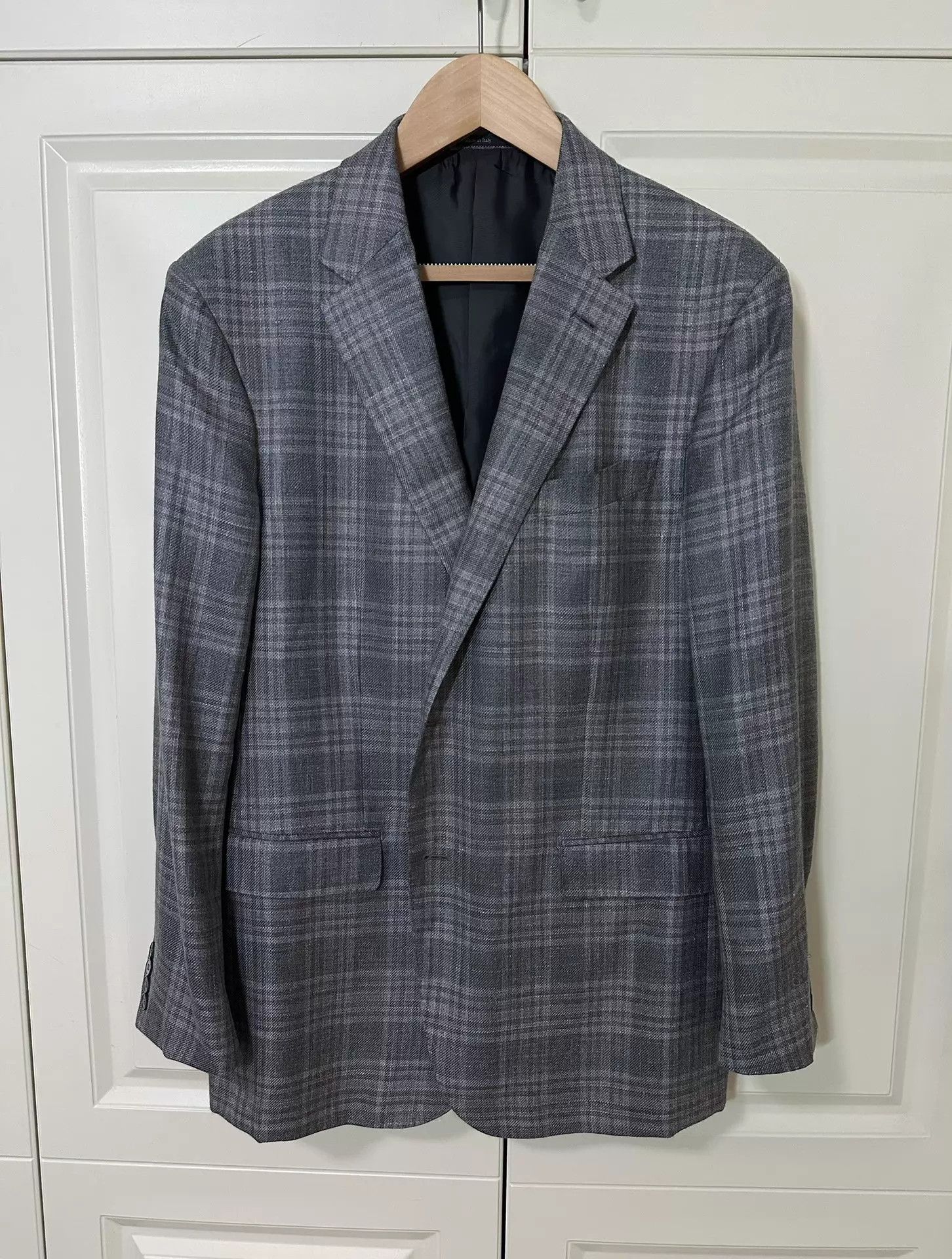 Ermenegildo Zegna Zegna Cashmere (Silk/Linen) GrayBlue Check Blazer 58 Size US XXL / EU 58 / 5 - 1 Thumbnail