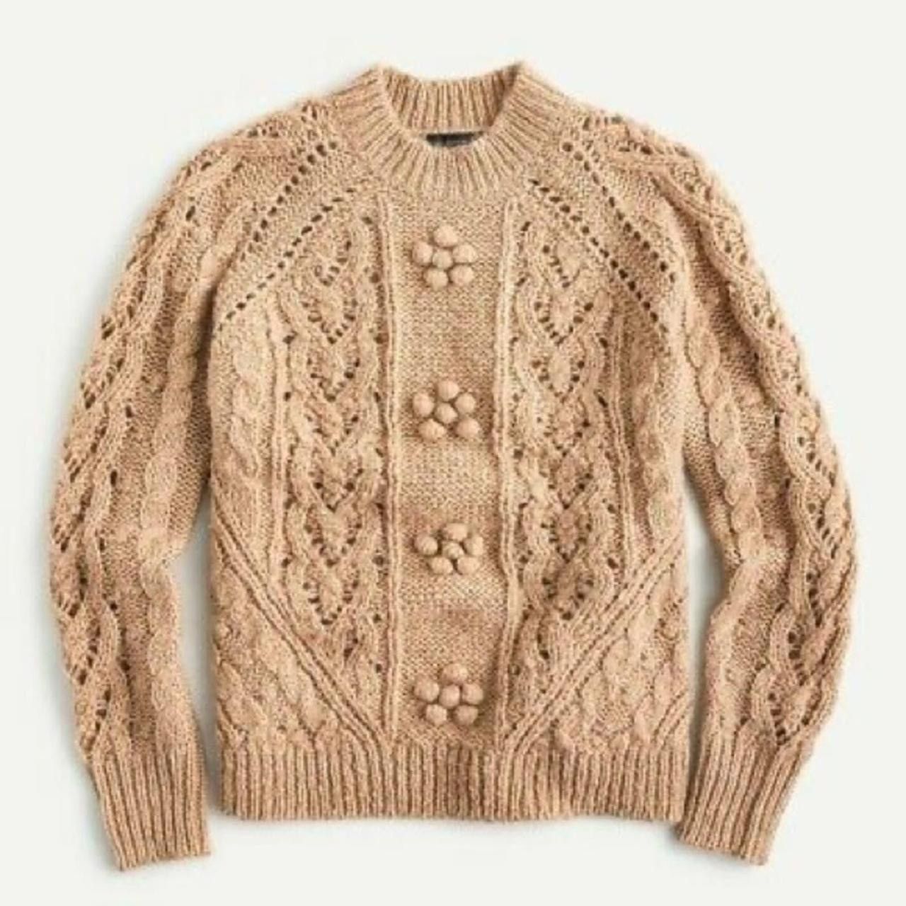 J.Crew J. CREW Brown Cable Knit Pointelle Popcorn Flowers Sweater Size S / US 4 / IT 40 - 4 Thumbnail