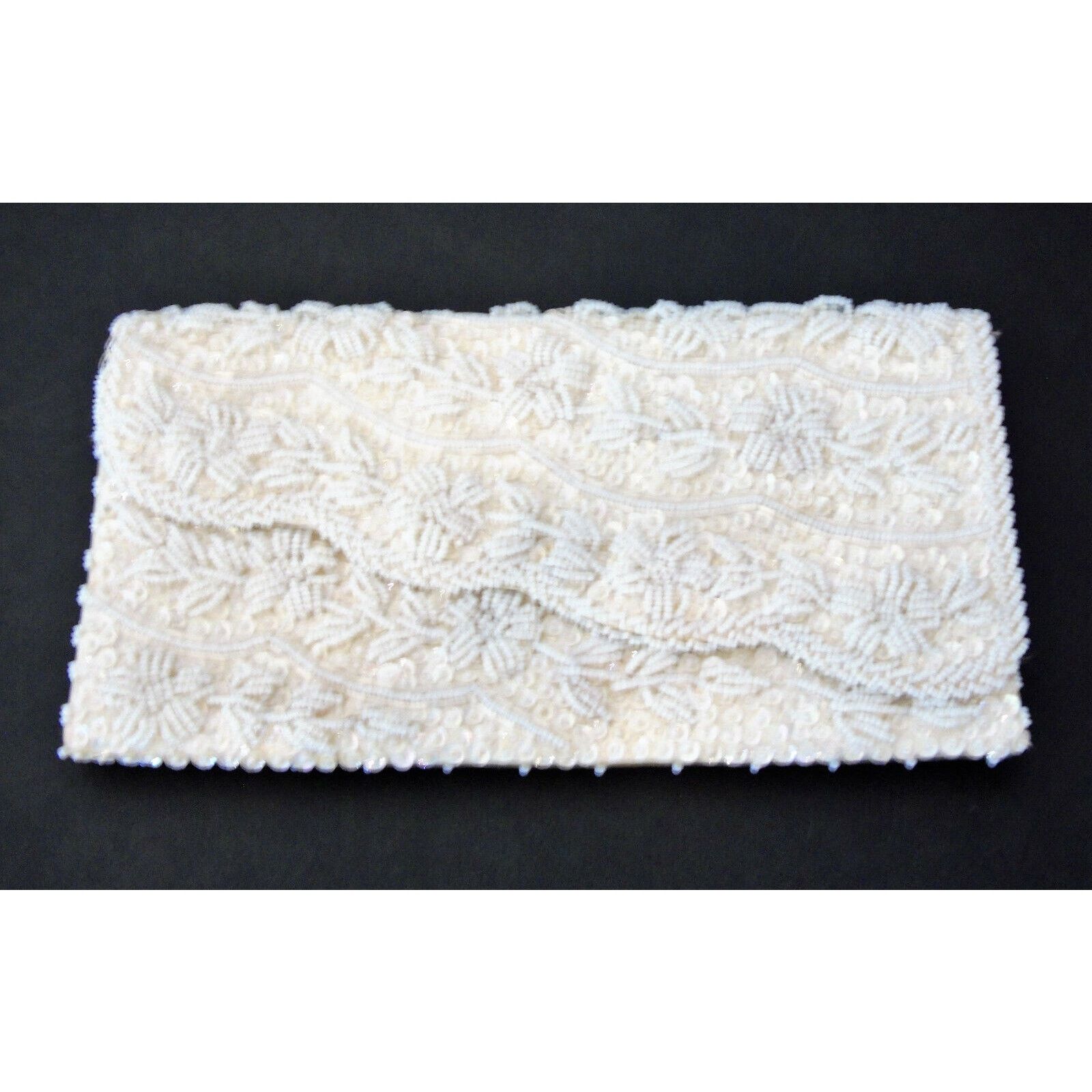 Vintage Beaded Evening Bag Clutch Purse White Sequin Microbeads, Women's