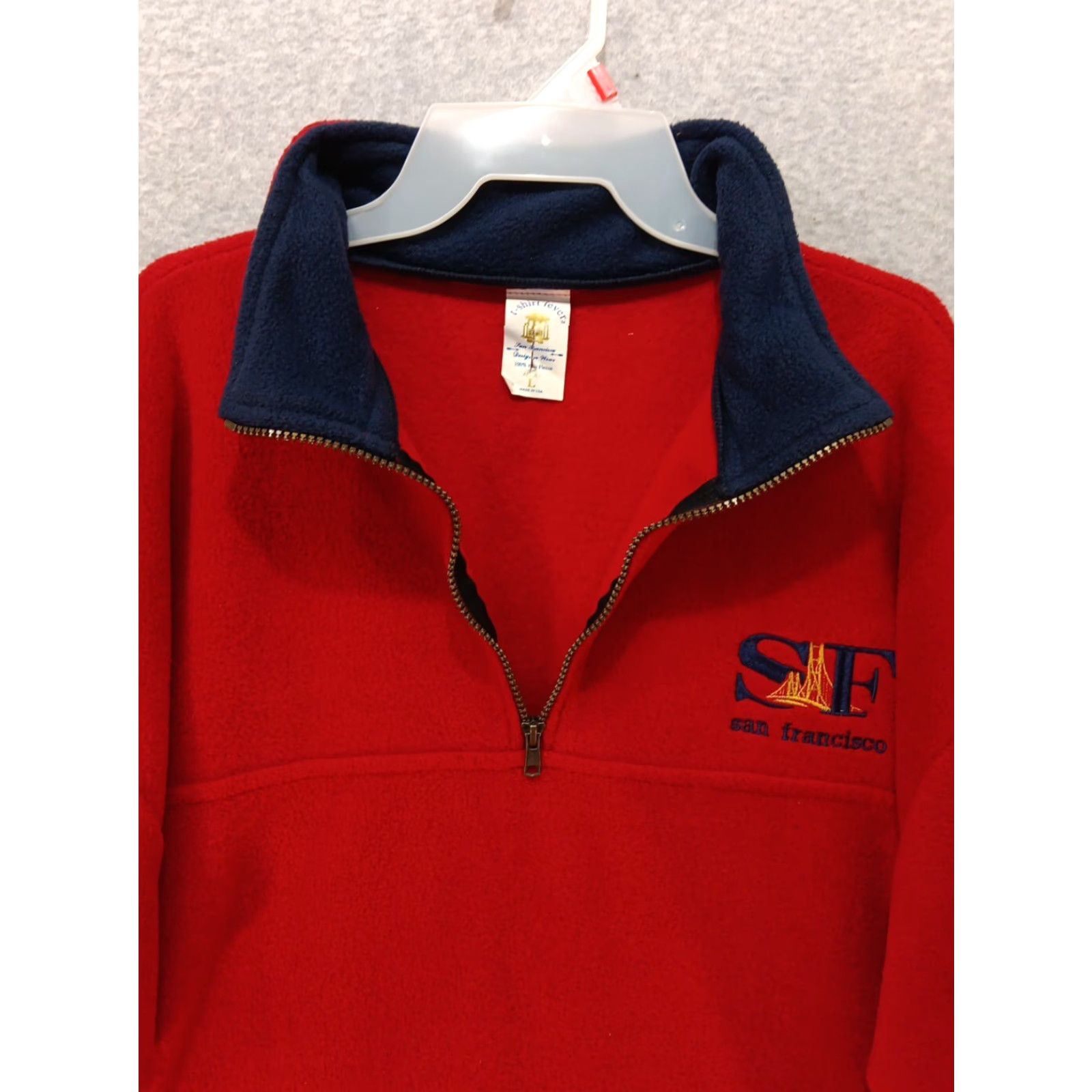 Vintage VINTAGE San Francisco Golden Gate Bridge Embroidered Fleece Pullover Red L 1/4 Zip Mens Sweater Size US L / EU 52-54 / 3 - 5 Thumbnail