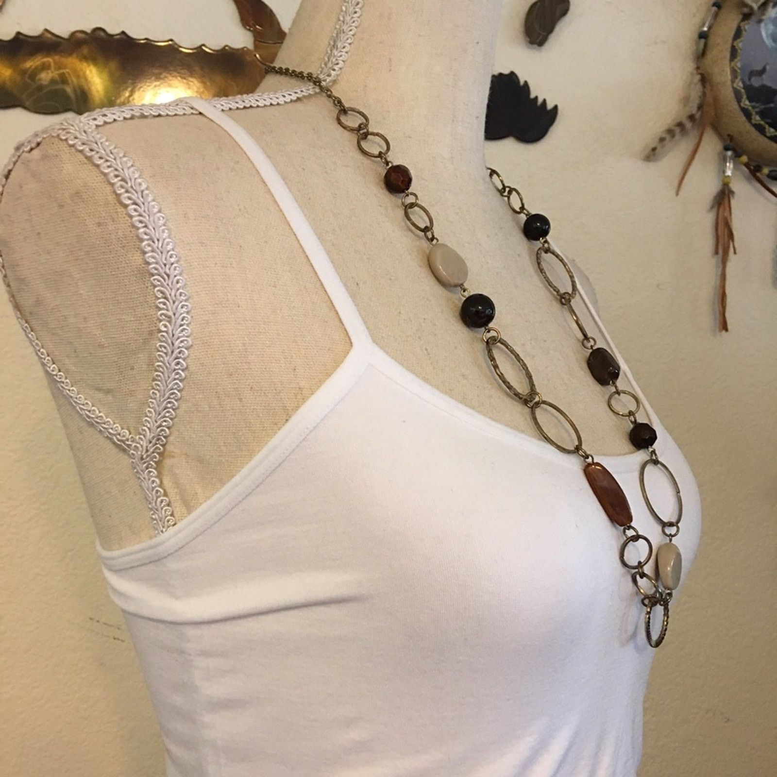 Vintage Vintage brown tones acrylic bead long necklace Size ONE SIZE - 2 Thumbnail