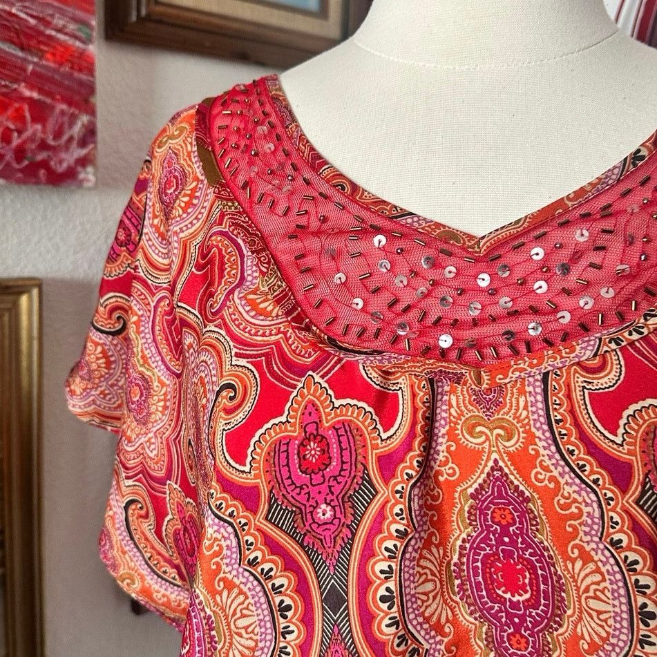 Other dressbarn red orange pink short sleeve blouse Size L / US 10 / IT 46 - 2 Thumbnail