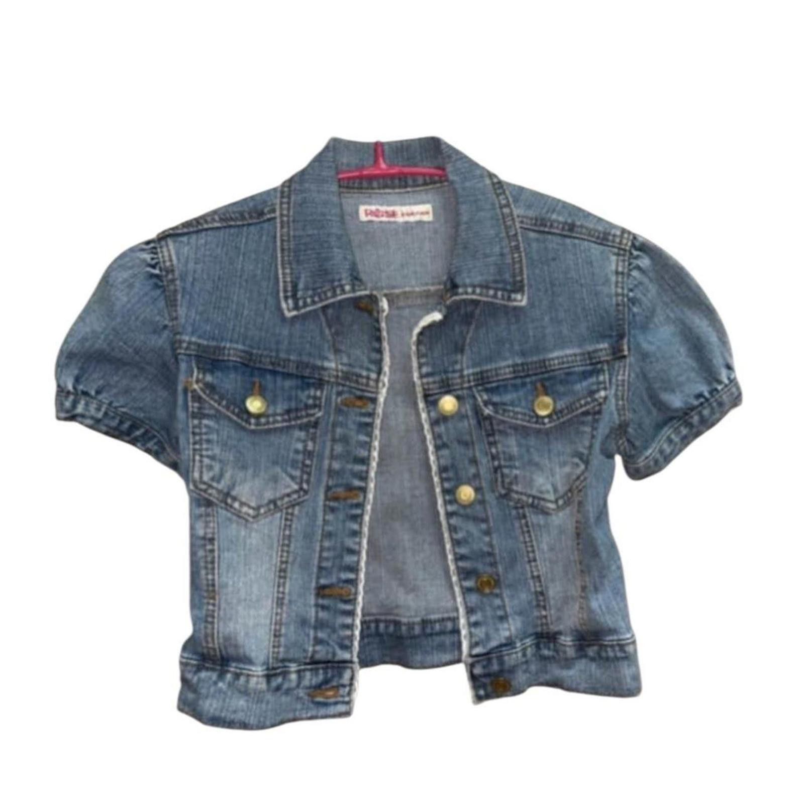 Other Y2K coquette cropped denim short sleeve jacket Size XS / US 0-2 / IT 36-38 - 1 Thumbnail