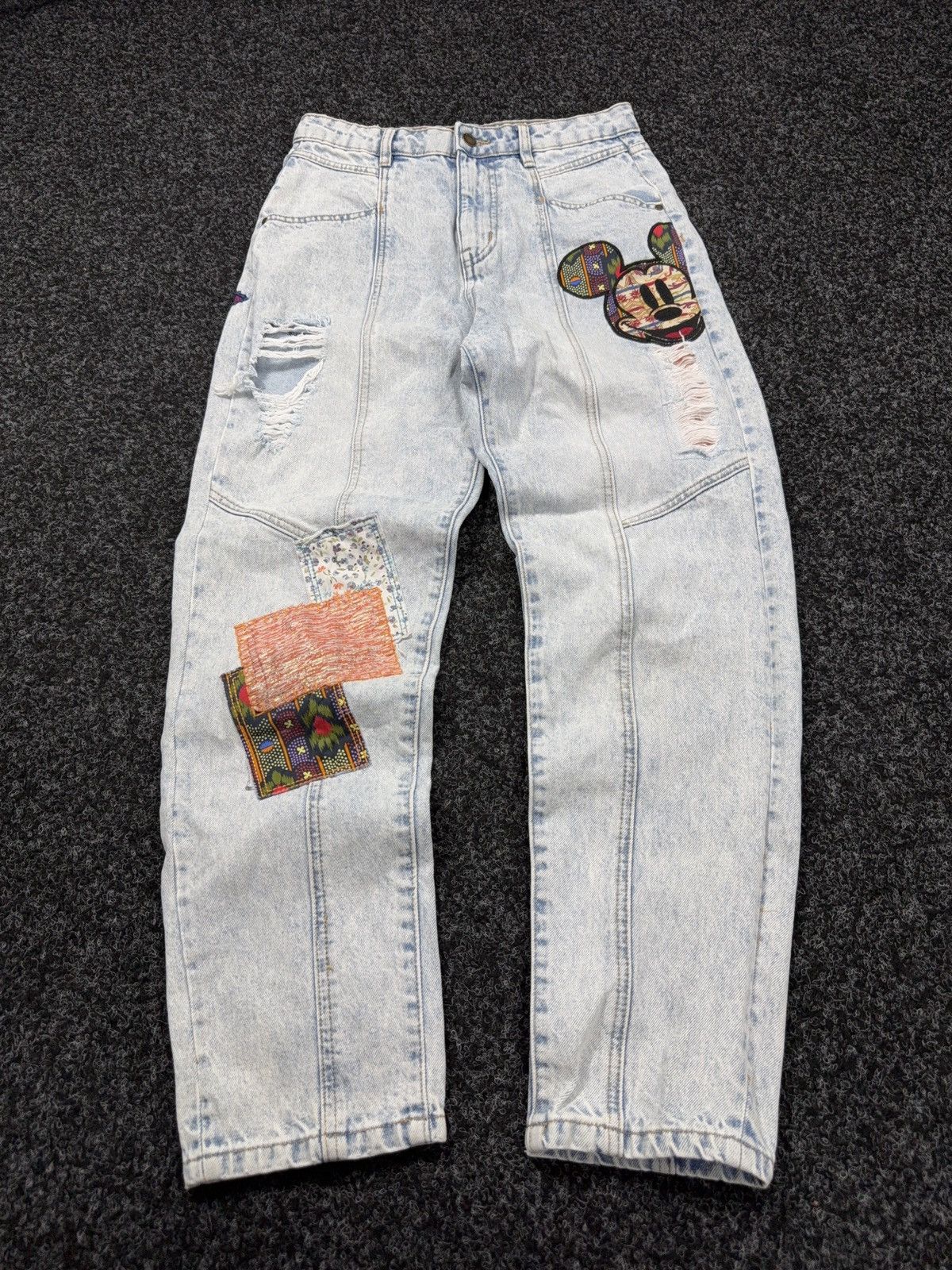 Desigual 00s Y2K Desigual Disney Mickey Patchwork Distressed Jeans Size 28" / US 6 / IT 42 - 1 Thumbnail